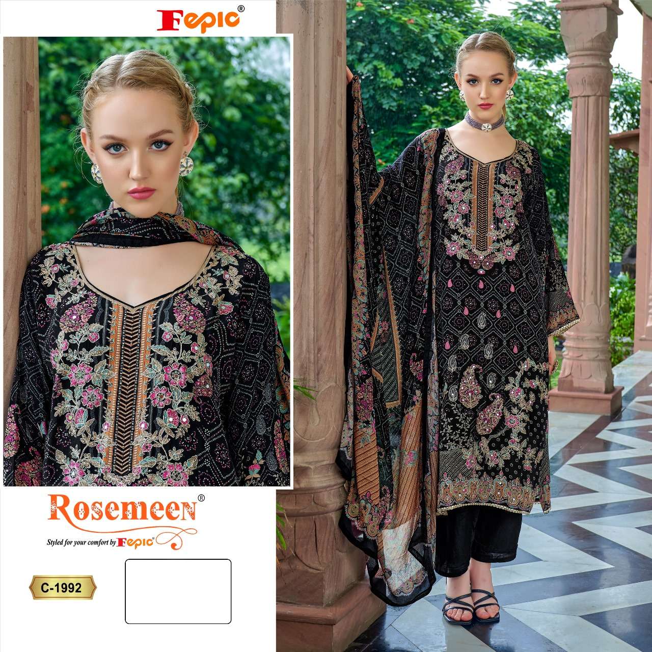 FEPIC ROSEMEEN C 1992 CREPE DIGITAL PRINT WITH EMBROIDERED SUIT