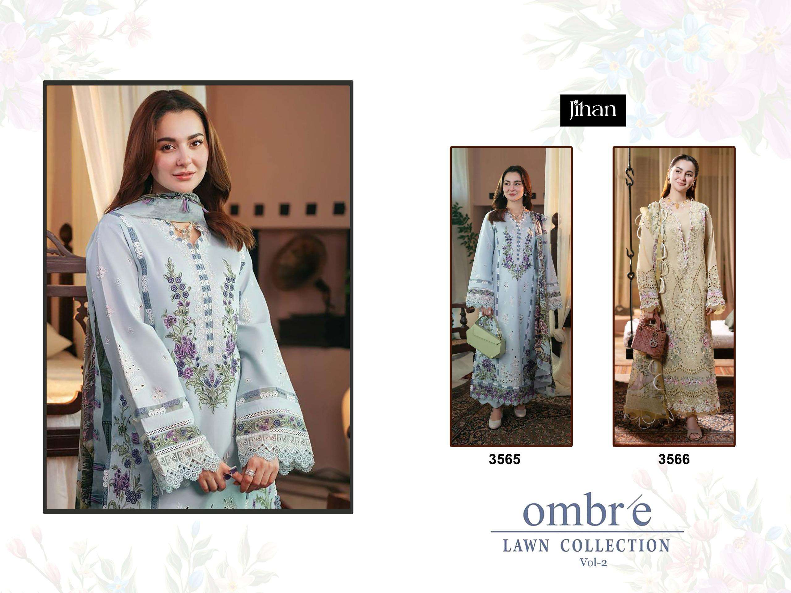 JIHAN LAWN COLLECTION DESIGN NO - 3565-3566 COTTON HEAVY SELF EMBROIDERED PATCH PAKISTANI SALWAR SUIT
