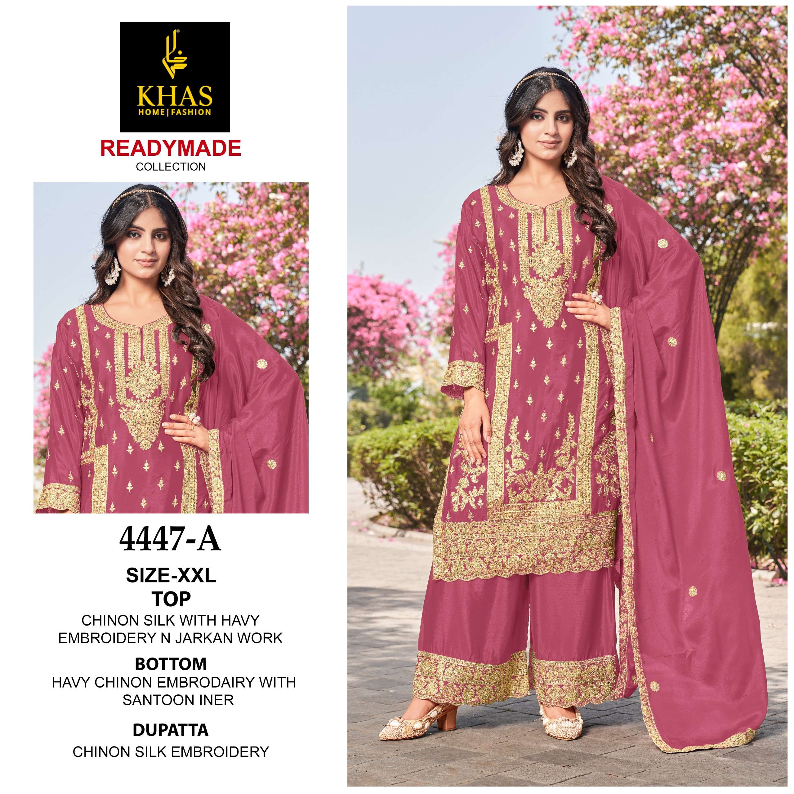 KHAS FASHION D NO 4447 SILK HEAVY EMBROIDERY DESIGNER SUIT