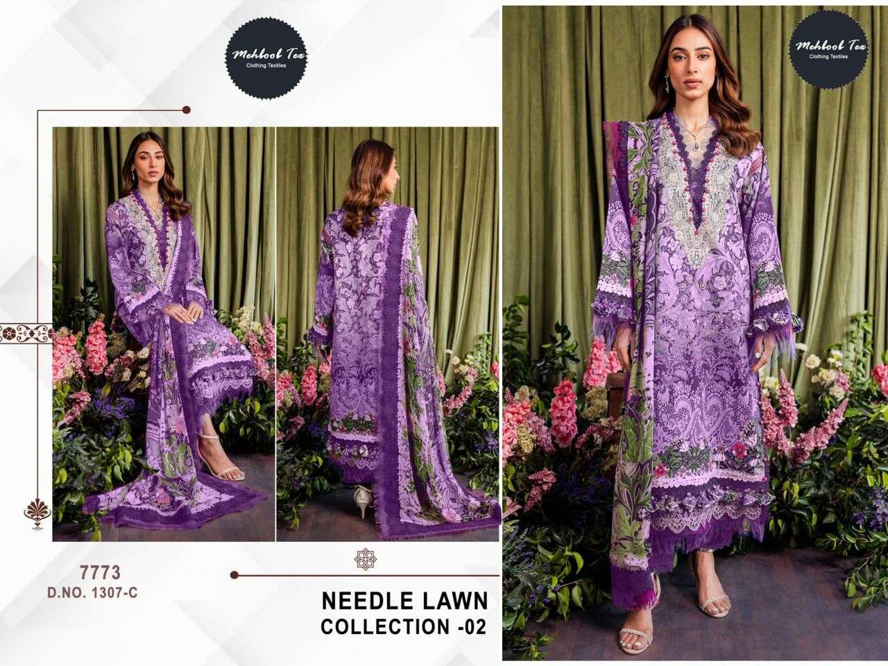 MEHBOOB TEX DESIGN NO - 1307 BC - 1308 B PURE COTTON PRINT EXCLUSIVE PATCH EMBROIDERED PATCH PAKISTANI SALWAR SUIT 