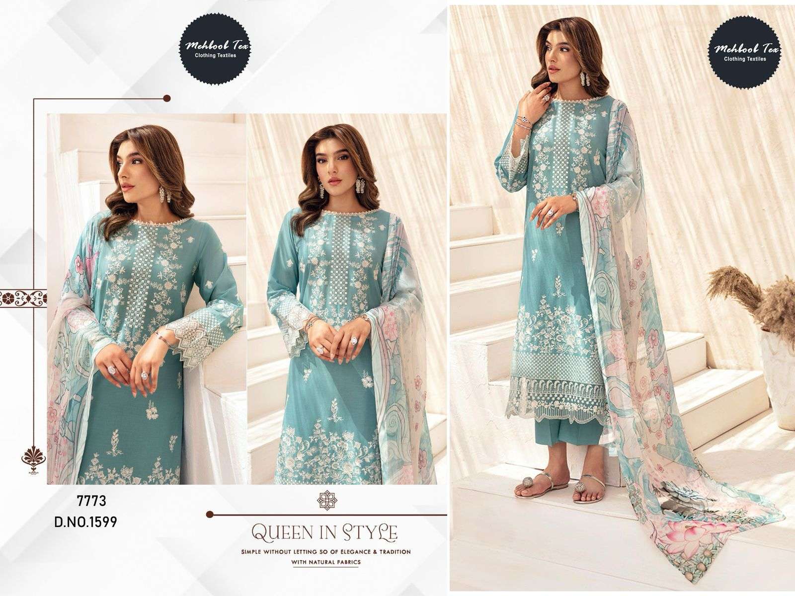 MEHBOOB TEX DESIGN NO - 1599 VISCOSE CAMBRIC COTTON HEAVY SELF EMBROIDERED PAKISTANI SALWAR SUIT