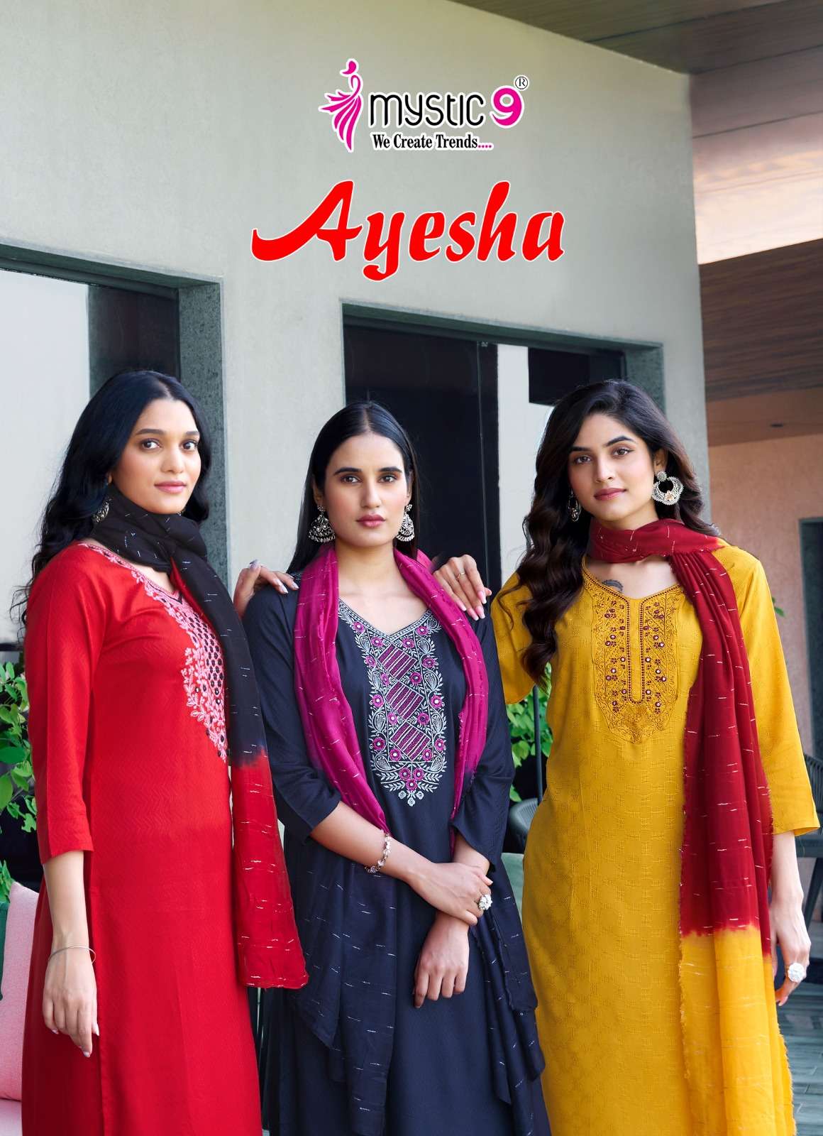 MYSTIC 9 AYESHA VOL 1 RAYON STRAIGHT CUT KURTI COMBO SET