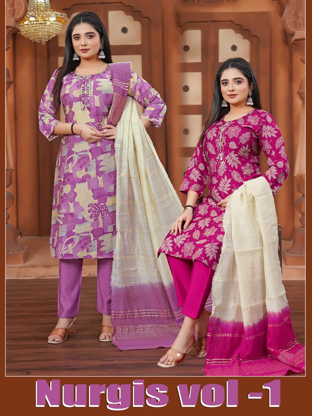 PADMAVATI TEXTILES NARGIS VOL 1 SILK PRINT WITH WORK 3 PIECE SET