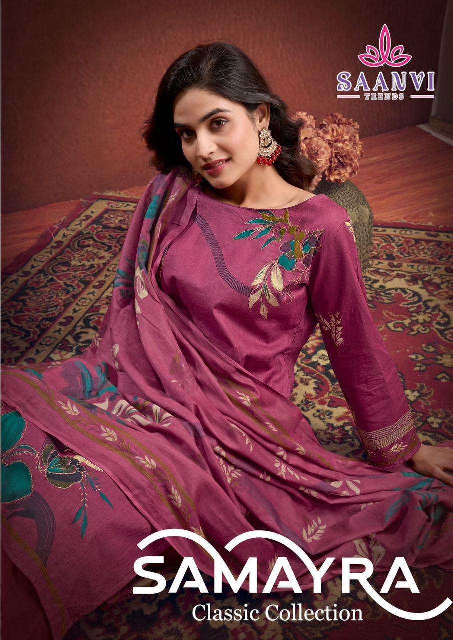 SAANVI  TRENDS SAMAYRA COTTON PRINTED WITH FANCY WORK SUIT