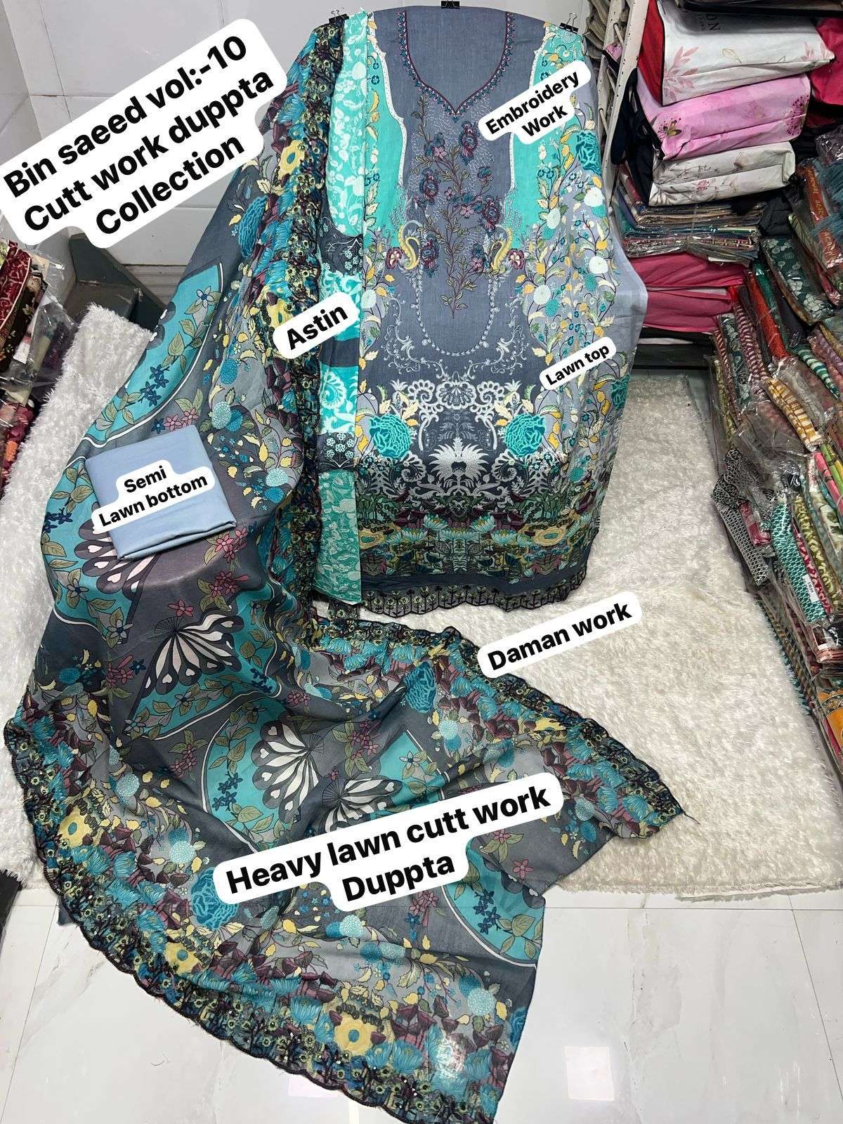 SAPPHIRE BIN SAEED VOL 10 LAWN COTTON PRINT WITH EMBROIDERY WORK SUIT
