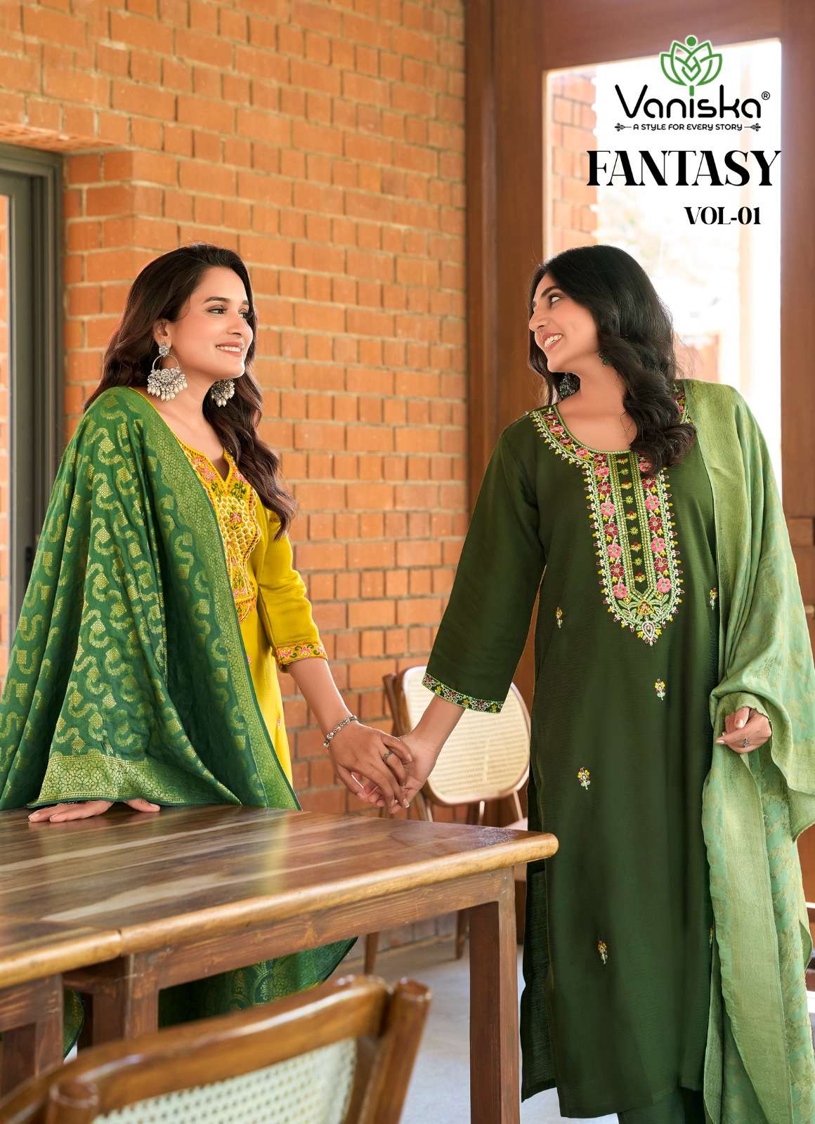 VANISKA FANTASY VOL 1 VISCOSE FANCY EMBROIDERIES KURTI COMBO SET