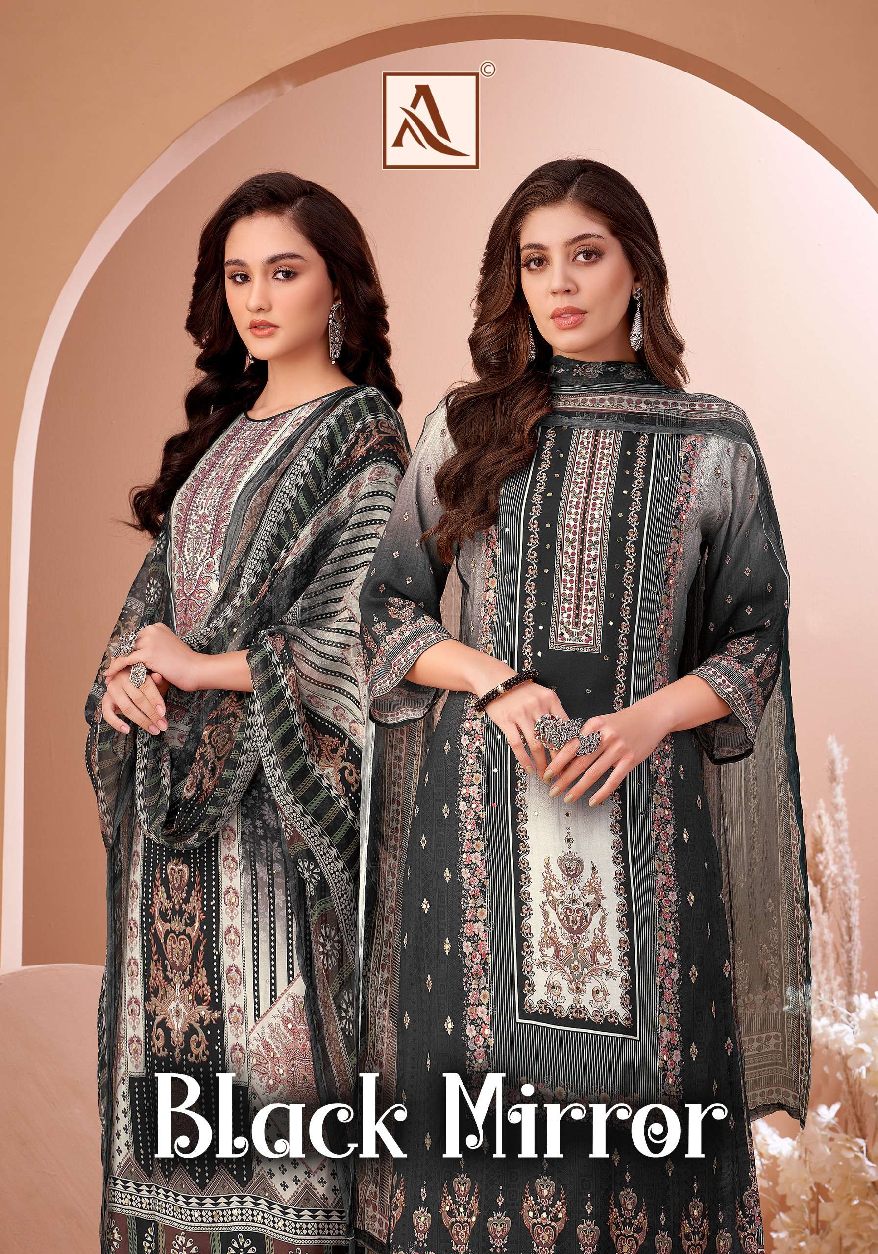 ALOK SUITS BLACK MIRROR VISCOSE DIGITAL PRINT WITH FANCY WORK SUIT