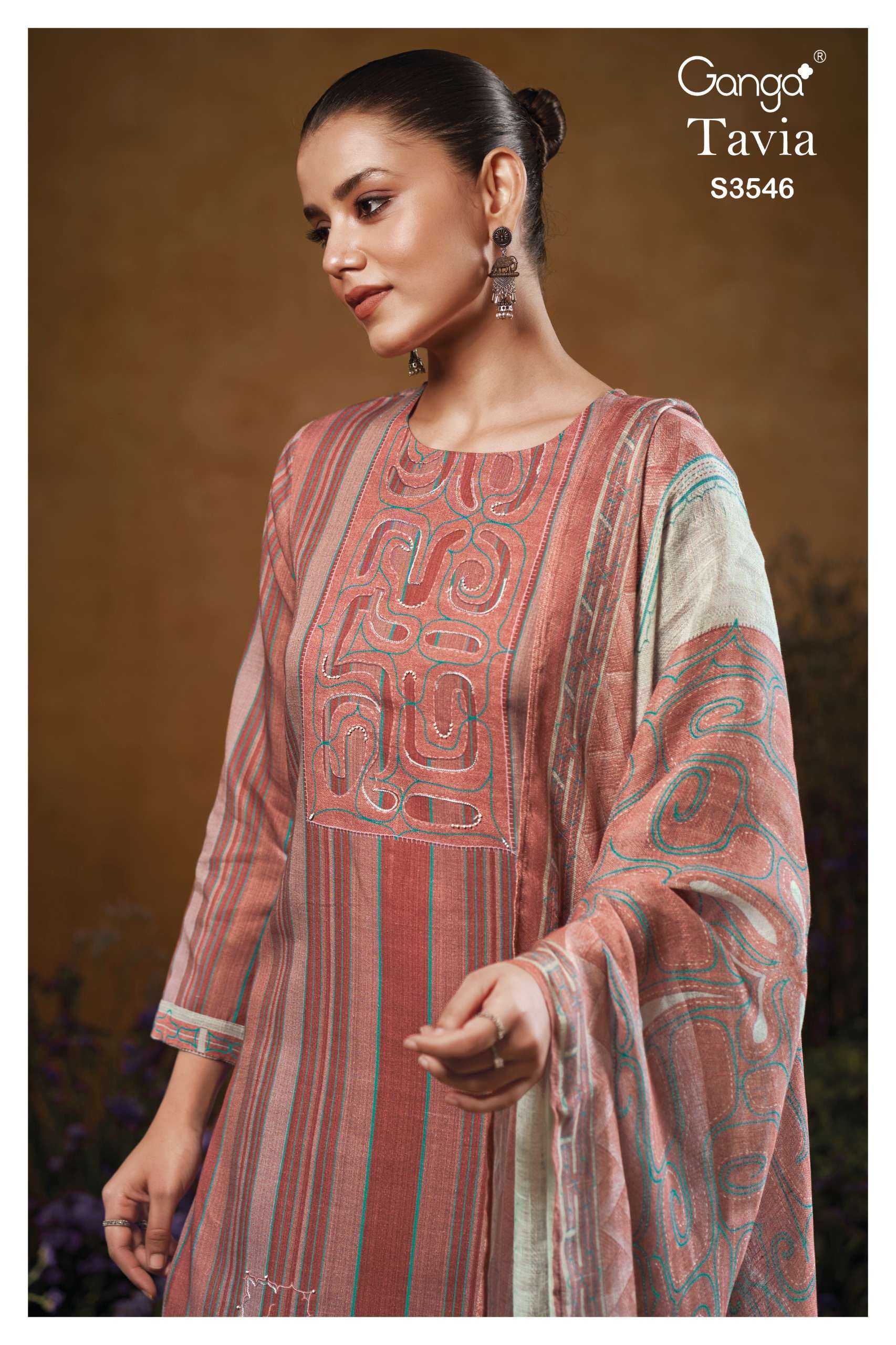 GANGA TAVIA 3546 COTTON PRINT WITH HAND WORK DESIGNER SUIT
