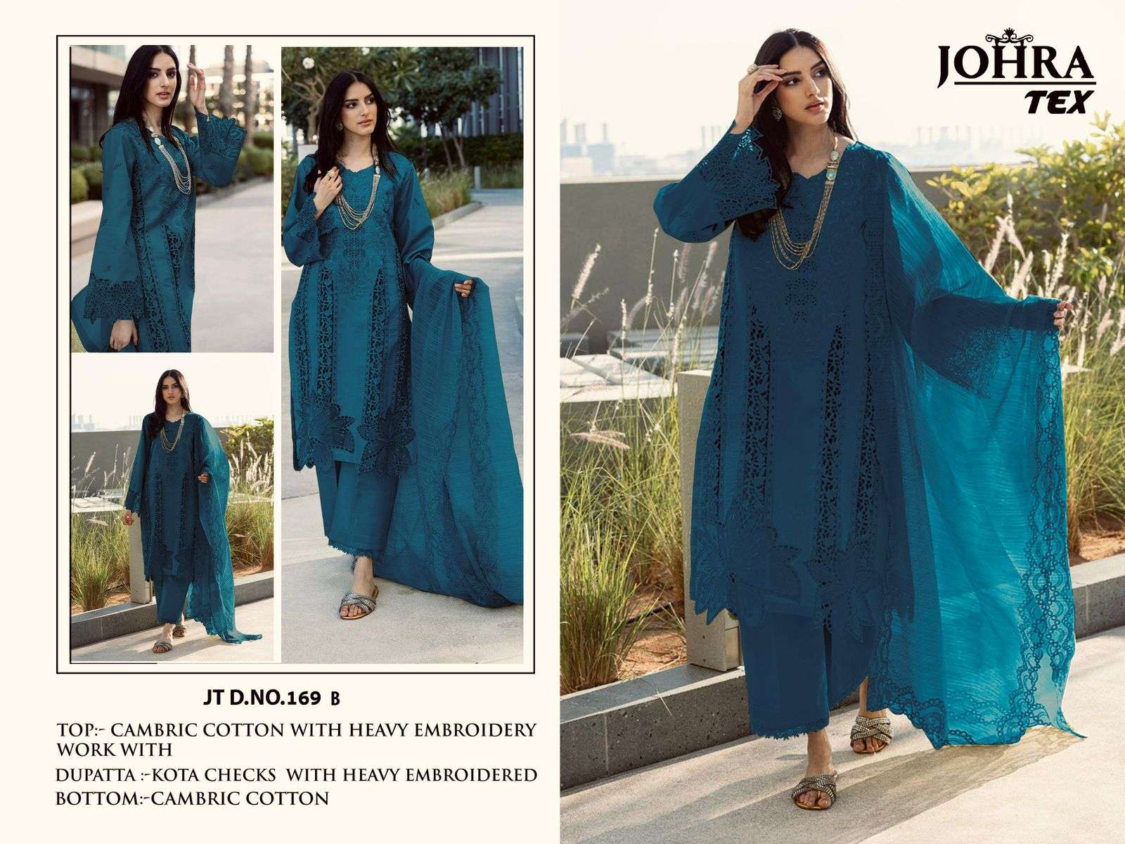 JOHRA TEX DESIGN NO - JT - 169 B CAMBRIC COTTON HEAVY EMBROIDERED WORK PAKISTANI SALWAR SUIT