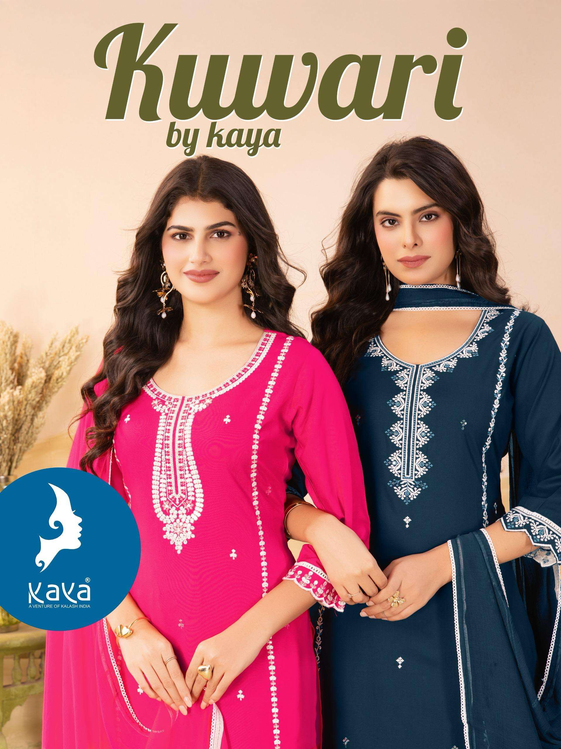 KAYA KUWARI RAYON FANCY WORKS LADIES KURTI COMBO SET