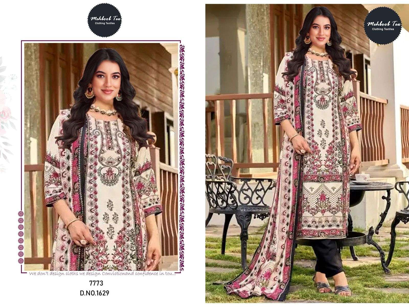 MEHBOOB TEX DESIGN NO - 1629 PURE VISCOSE MUSLIN DIGITAL PRINT AARI WORK PAKISTANI SALWAR SUIT 