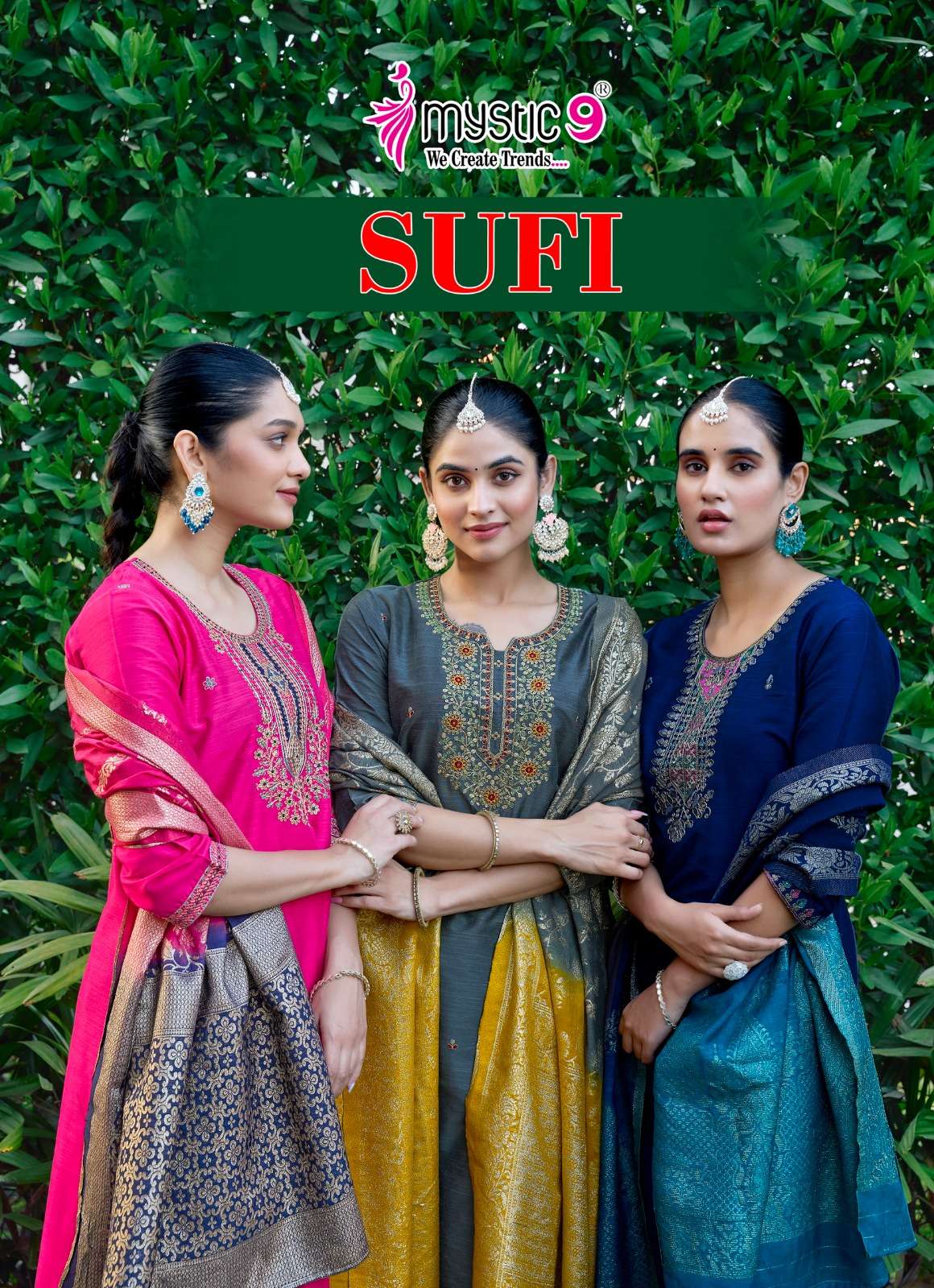 MYSTIC 9  SUFI VOL 1  BANGLORE SILK FANCY EMBROIDERY KURTI COMBO SET