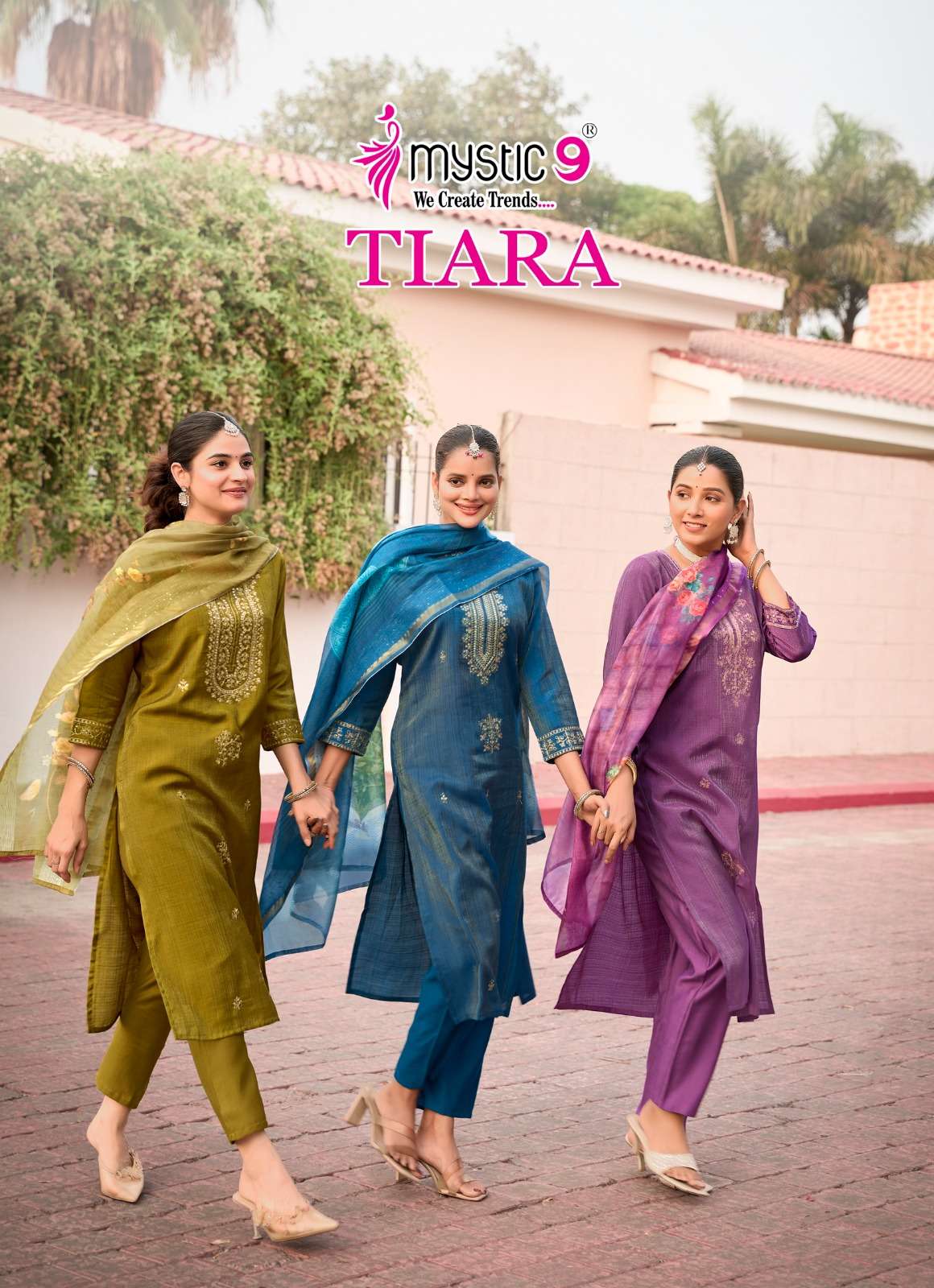 MYSTIC 9 TIARA VOL 1 SIMER FABRIC FANCY WORKS LADIES KURTI COMBO SET