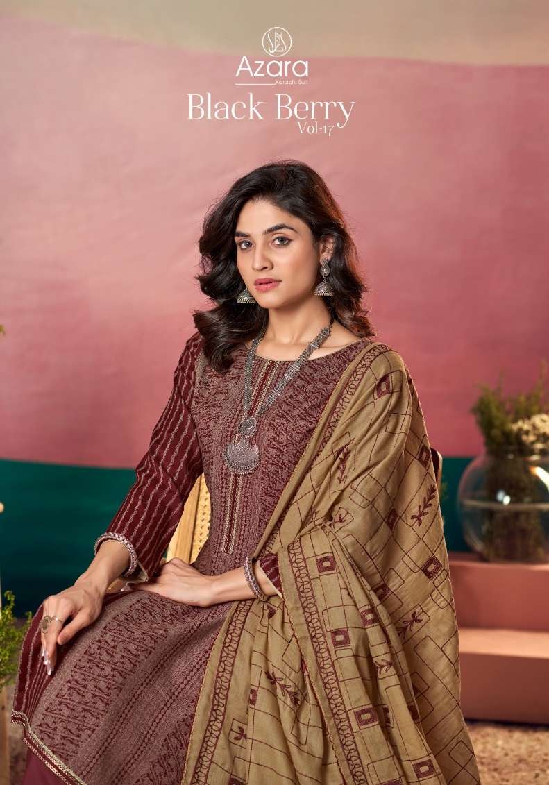 RADHIKA FASHION AZARA BLACK BERRY VOL 17 COTTON PRINT WITH EMBROIDERY WORK SUIT