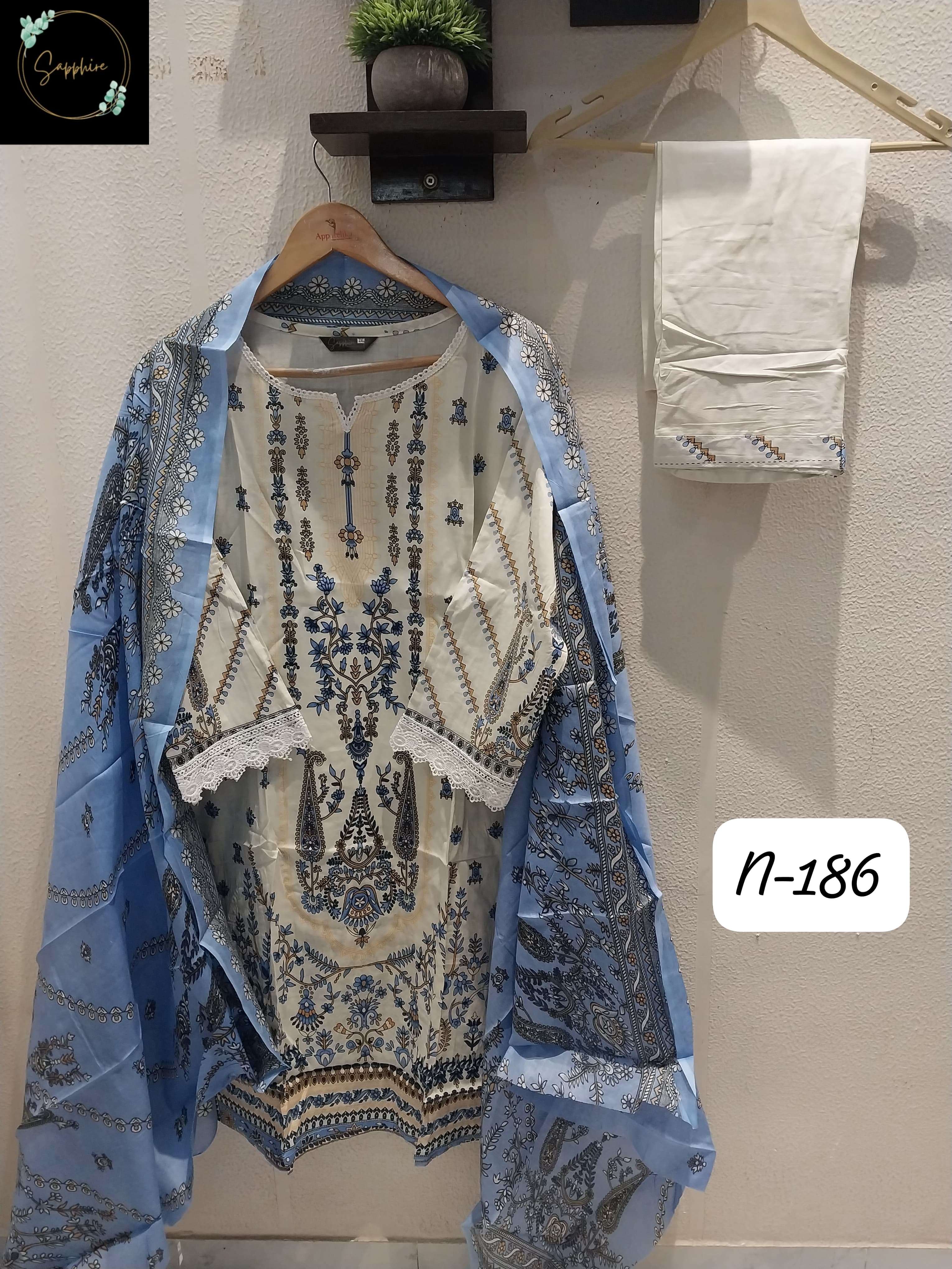 SAPPHIRE AGHA NOORAIN N 186 LAWN COTTON FANCY WORK SUIT