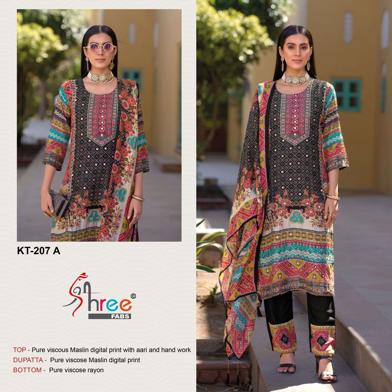 SHREE FABS KT 207 VISCOSE DIGITAL PRINT WITH HAND WORK SUIT