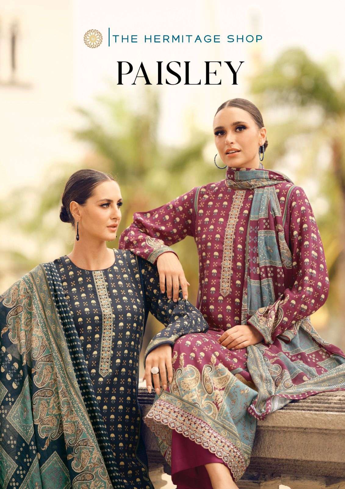 THE HERMITAGE SHOP PAISELY VISCOSE FANCY EMBROIDERY WORK SUIT