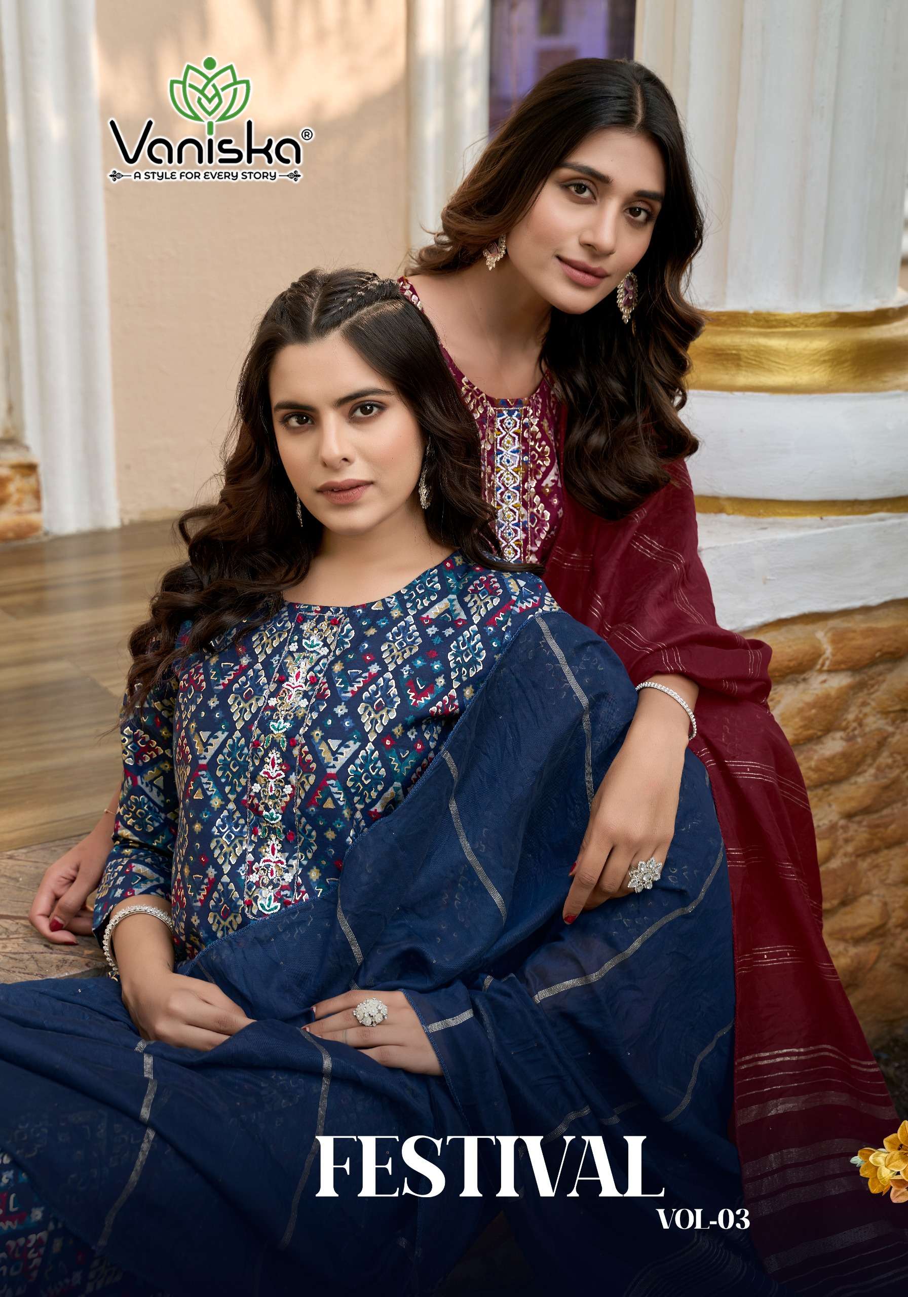 VANISKA FESTIVAL VOL 3 STRAIGHT KURTI WITH PANT &  DUPATTA SET