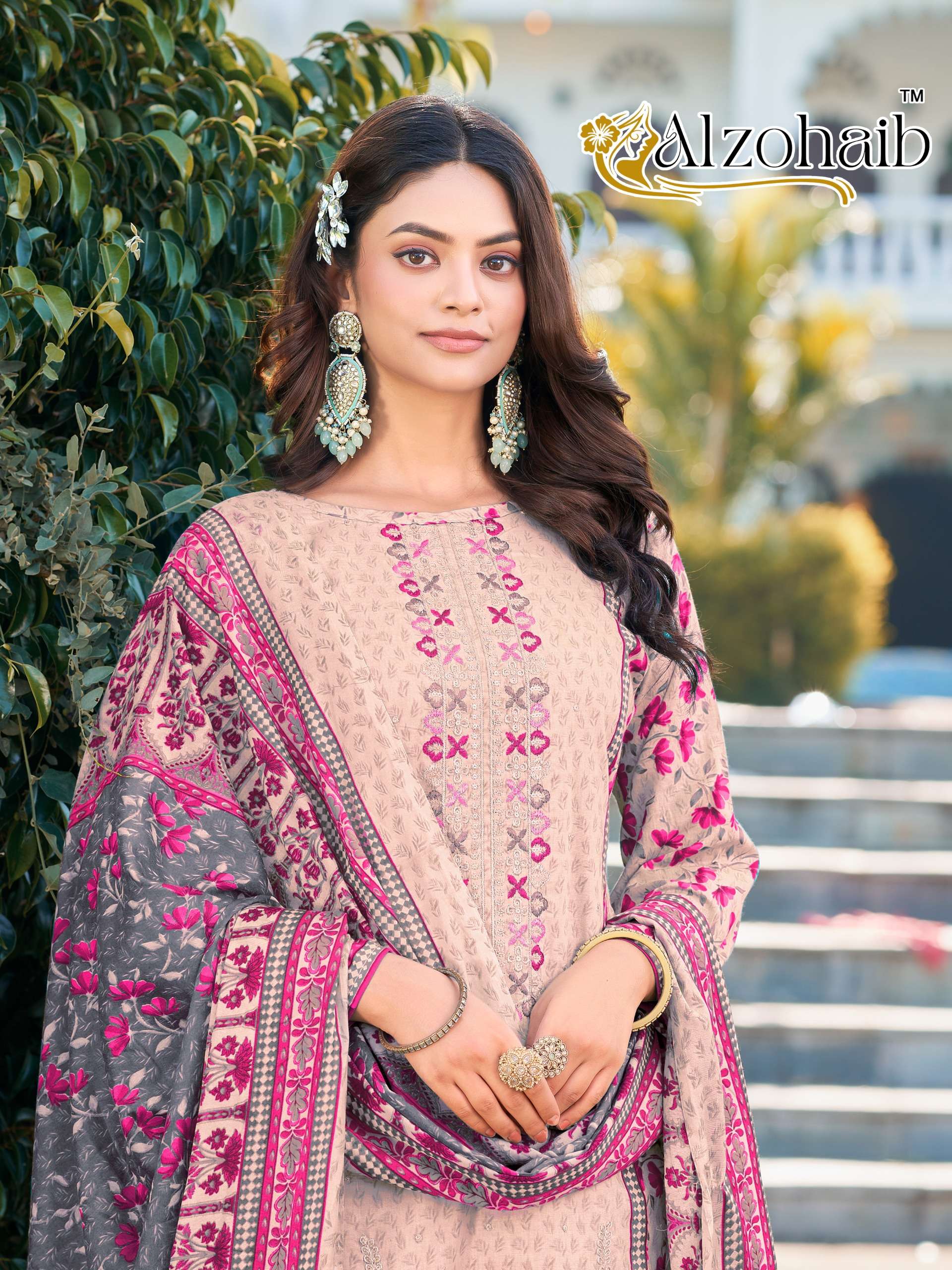 AL ZOHAIB D NO 1258 COTTON PRINT WITH EMBROIDERY WORKS PAKISTANI SUIT