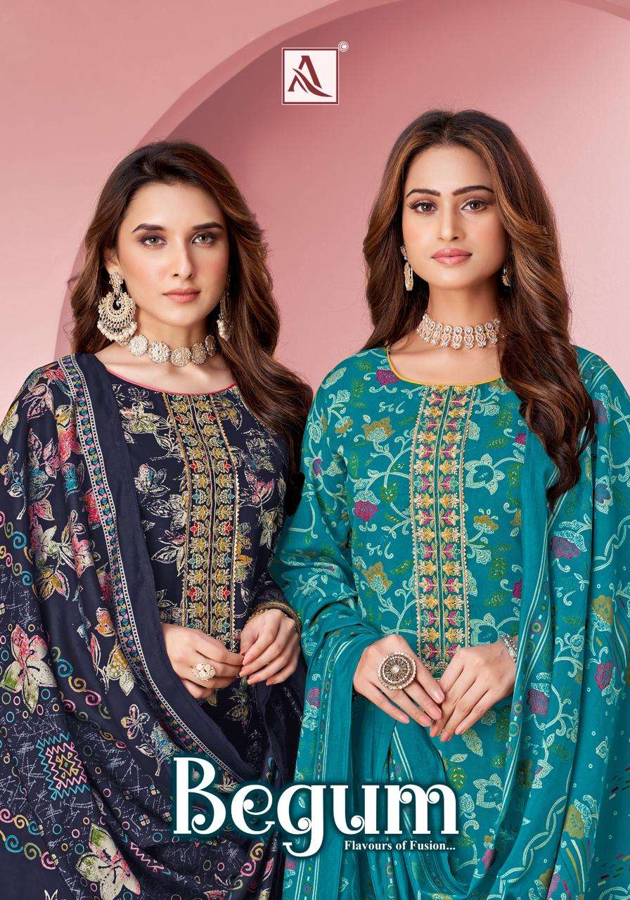 ALOK SUITS BEGUM VISCOSE PRINT WITH FANCY EMBROIDERY WORK SUIT