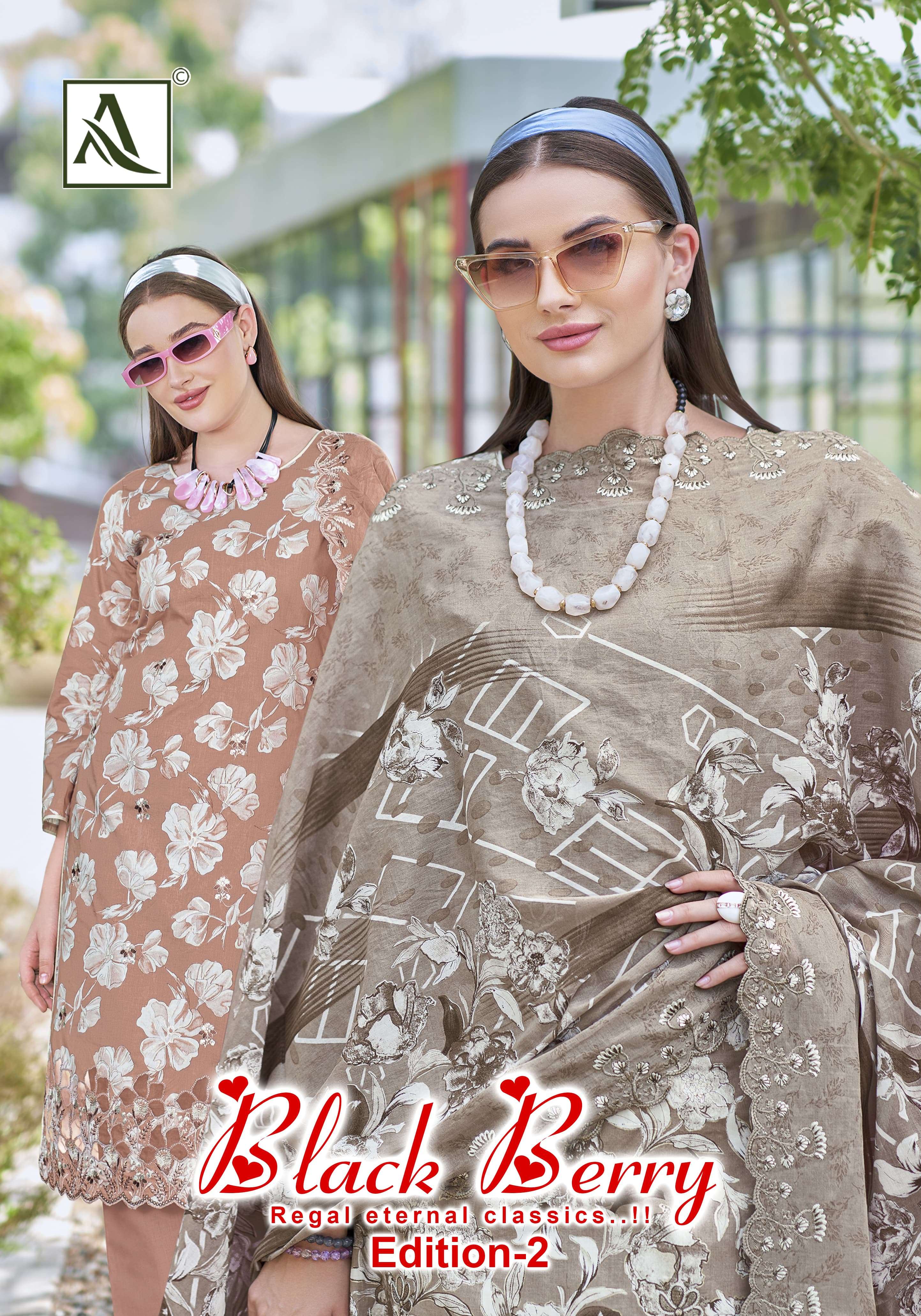 ALOK SUITS BLACK BERRY VOL 2 COTTON PRINT WITH FANCY WORK SUIT