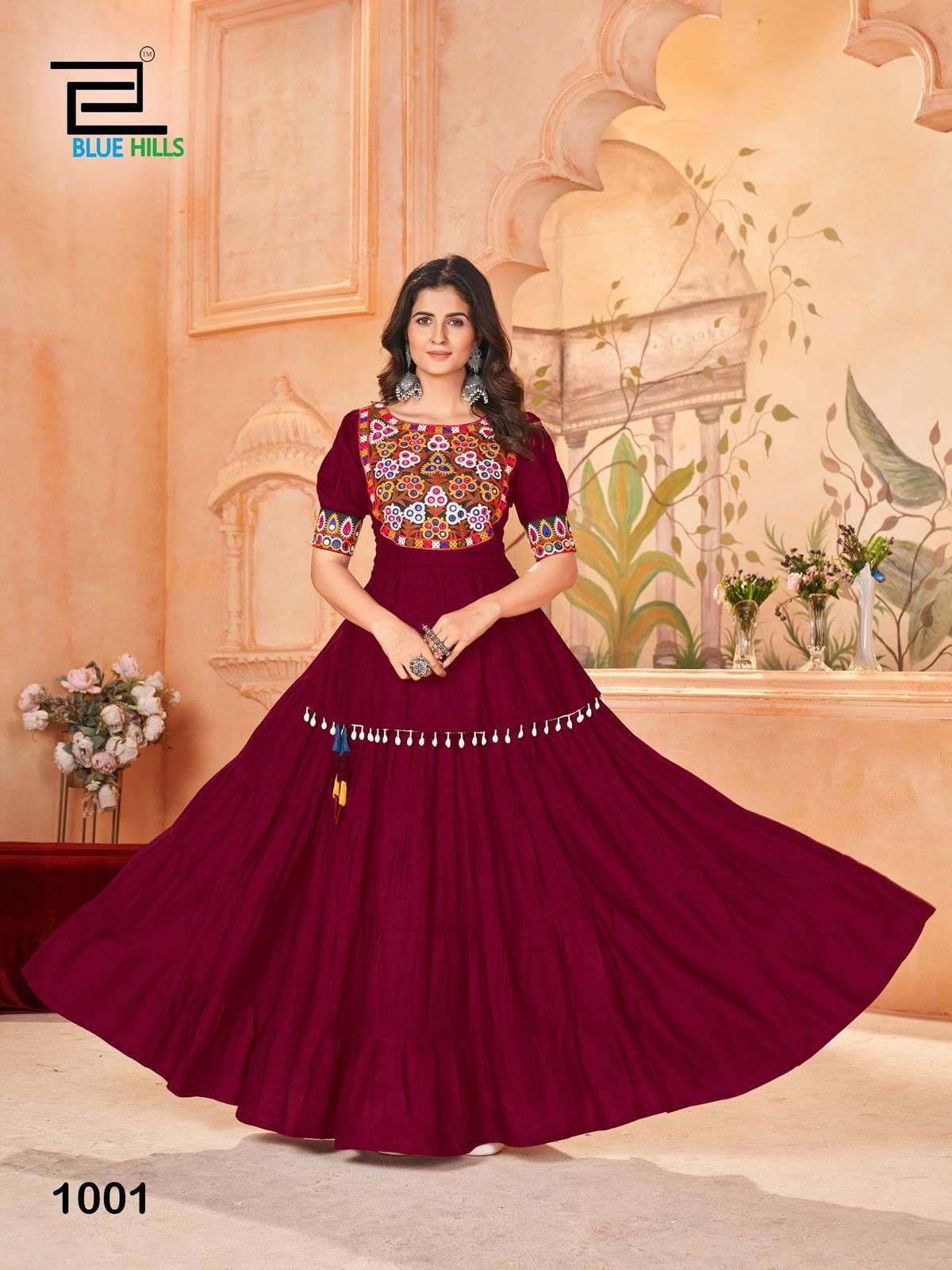BLUE HILLS JHAMKUDI RAYONFANCY MIRROR WOR TOP WITH SKIRT SET
