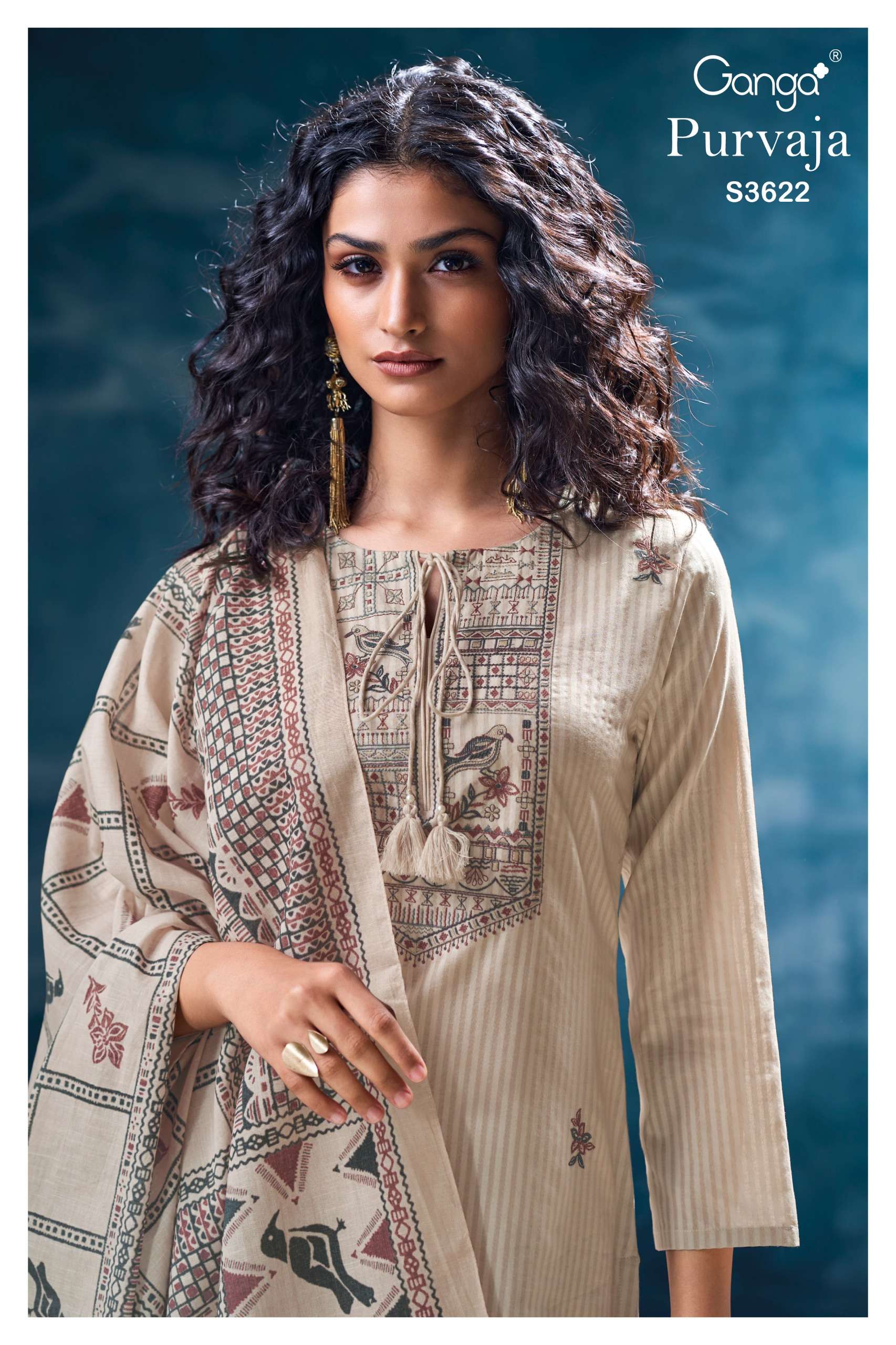 GANGA PURVAJA 3622  COTTON EMBROIDERED FANCY DESIGNER WORK SUIT