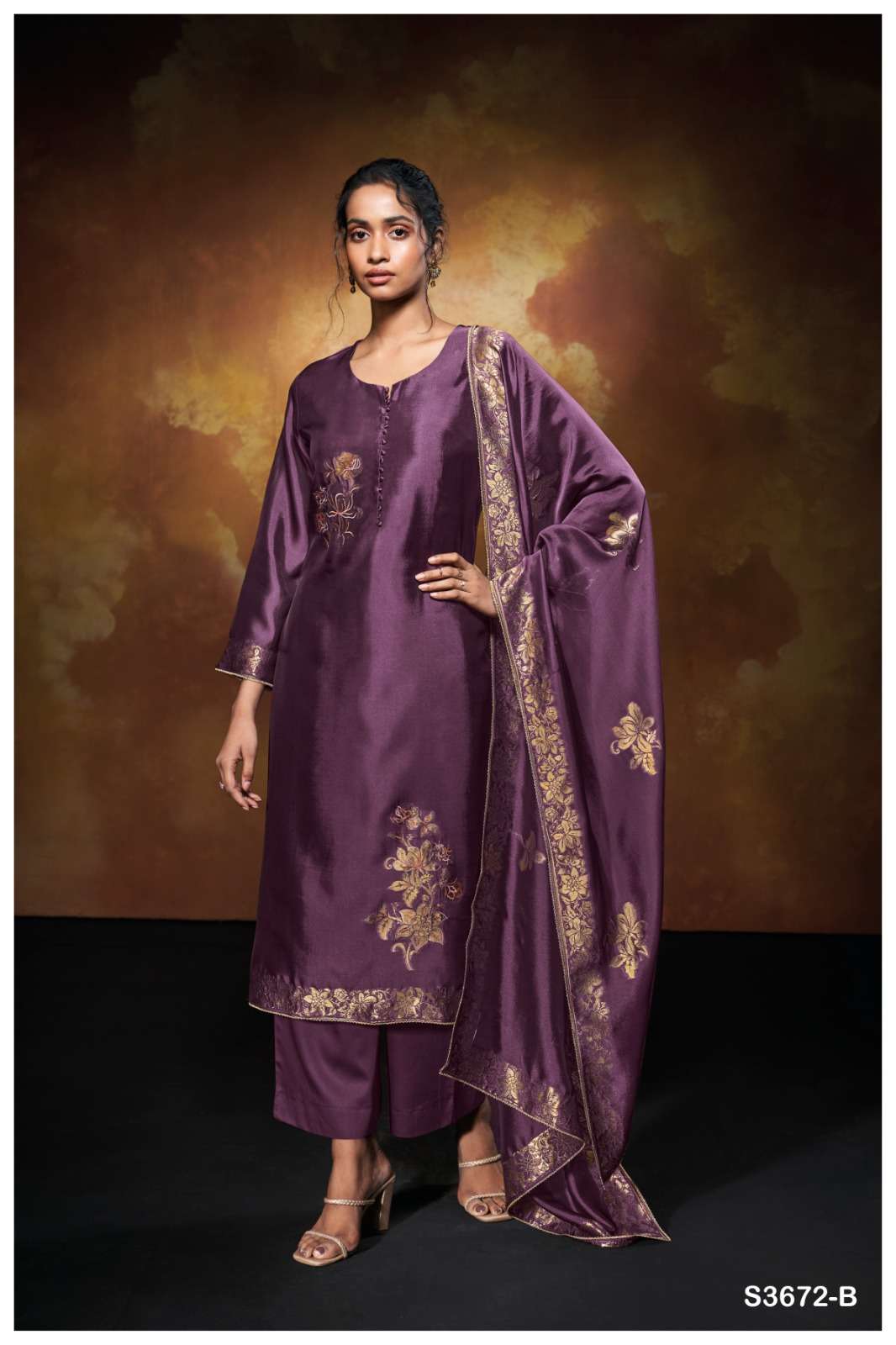 GANGA YELENA 3672 VISCOSE SILK JACQUARD DESIGNER WORK LADIES SUIT