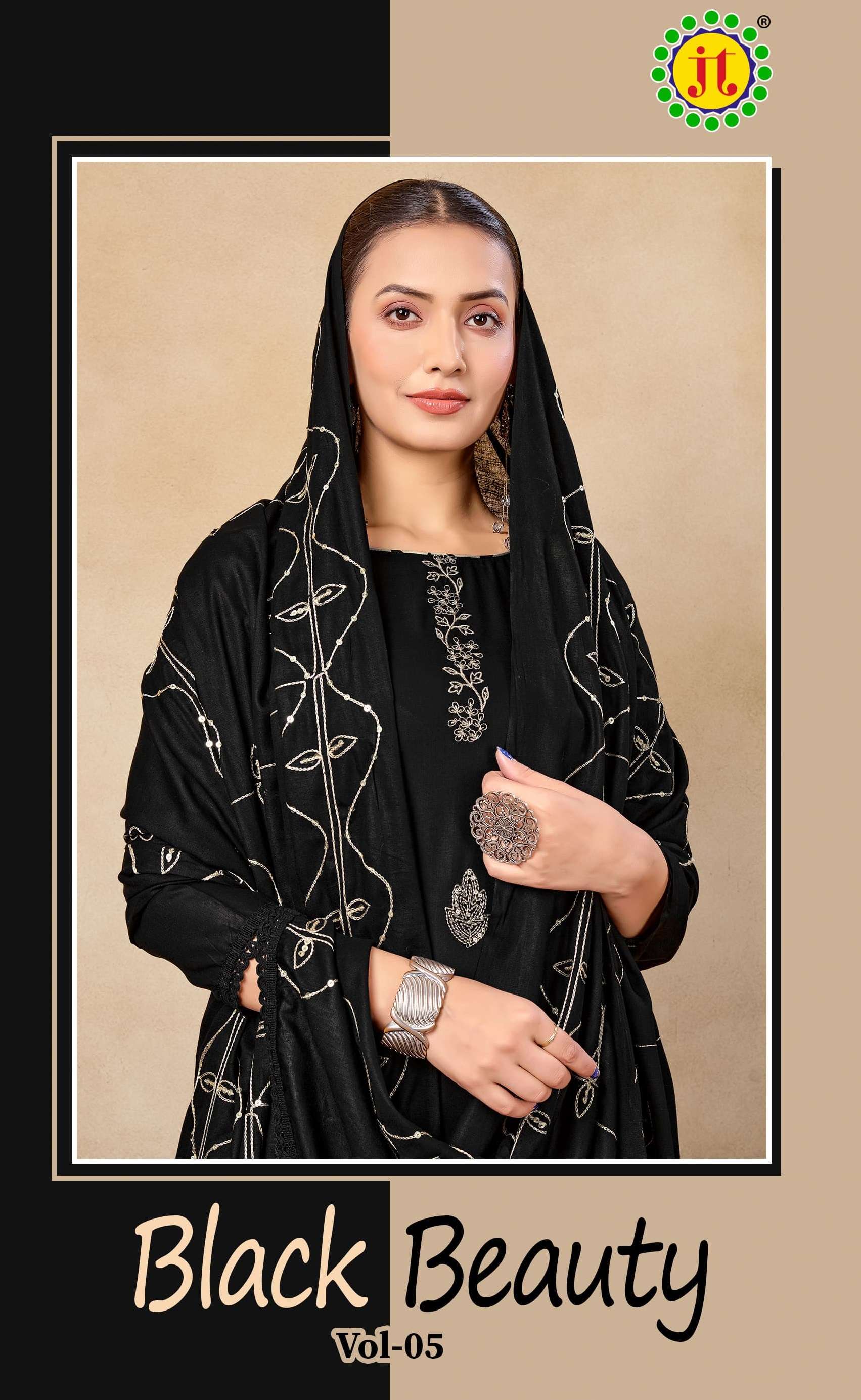 JT BLACK BEAUTY VOL 5 RAYON FANCY EMBROIDERY WORK SUIT