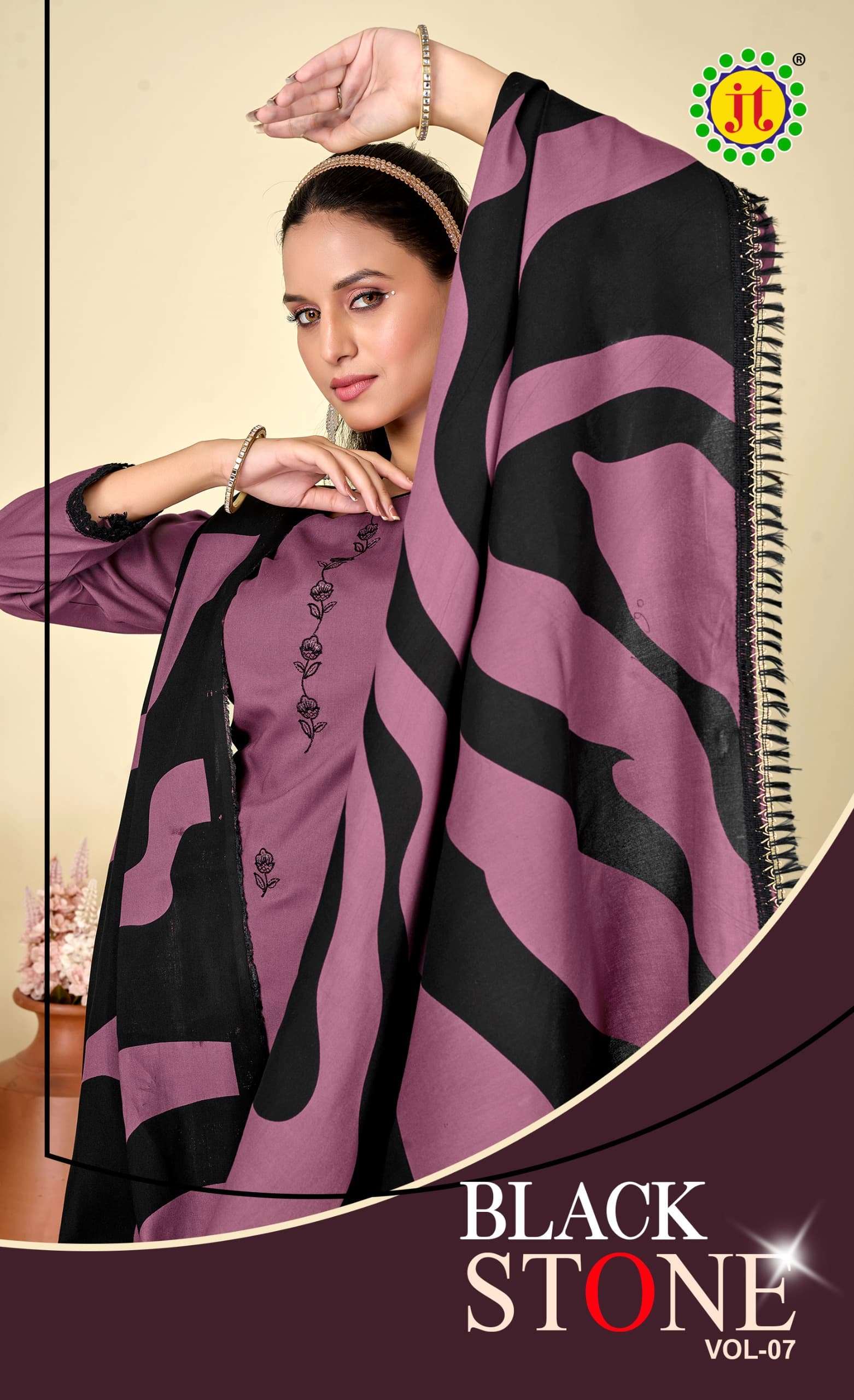 JT BLACK STONE VOL 7 RAYON EMBROIDERY SUIT
