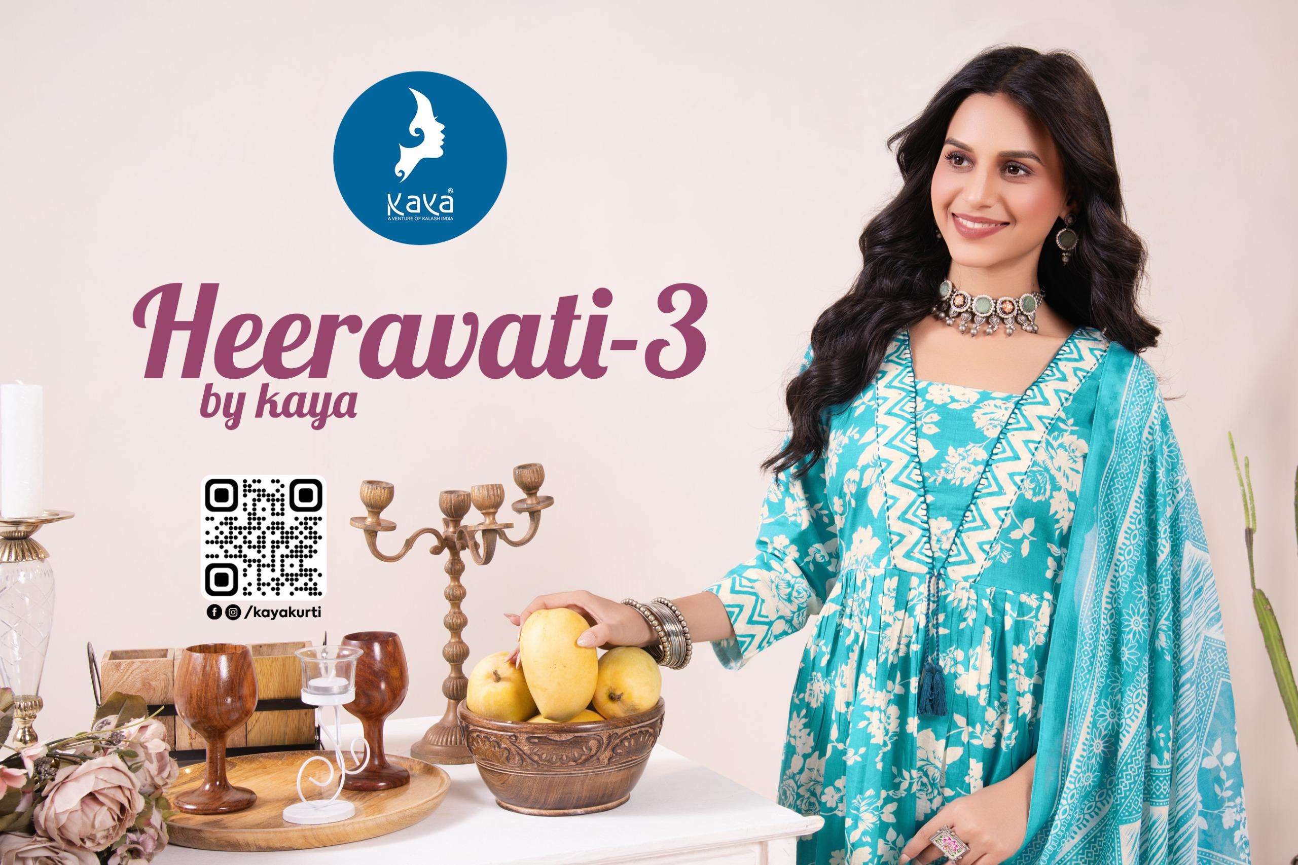KAYA HEERAVATI VOL 3 COTTON PRINT ANARKALI STYLE KURTI BOTTOM AND DUPATTA SET 
