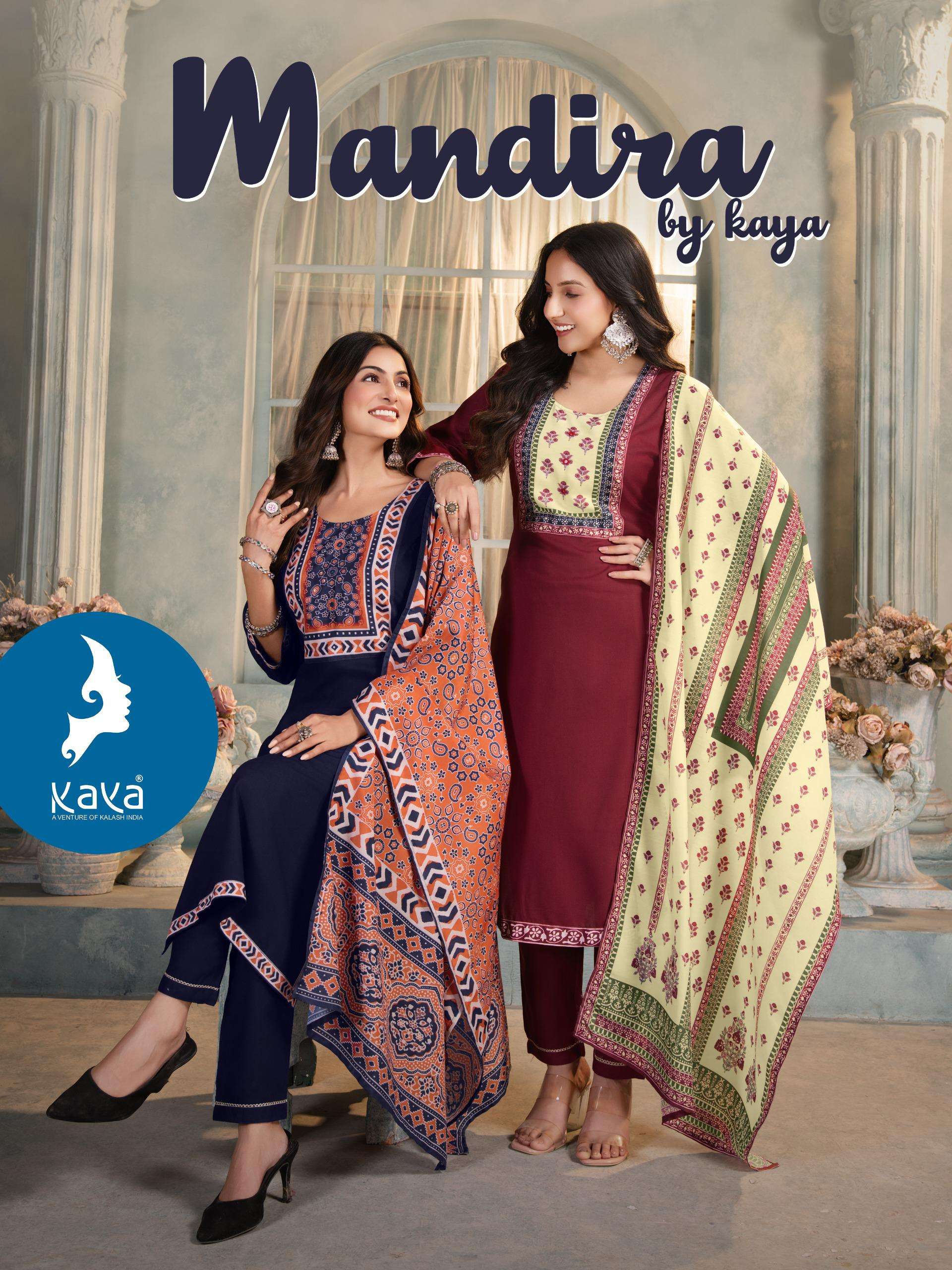 KAYA MANDIRA RAYON PRINT STRAIGHT CUT KURTI COMBO SET 