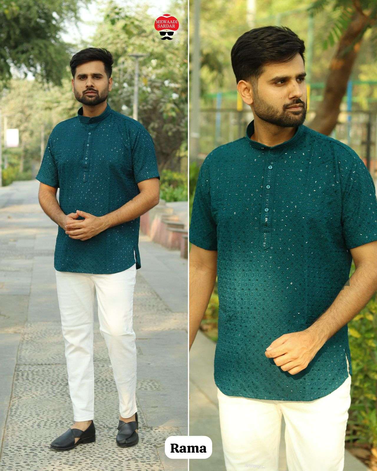 MF CHIKANKARI RAYON FANCY CHIKAN WORK MENS WEAR SHORT KURTA