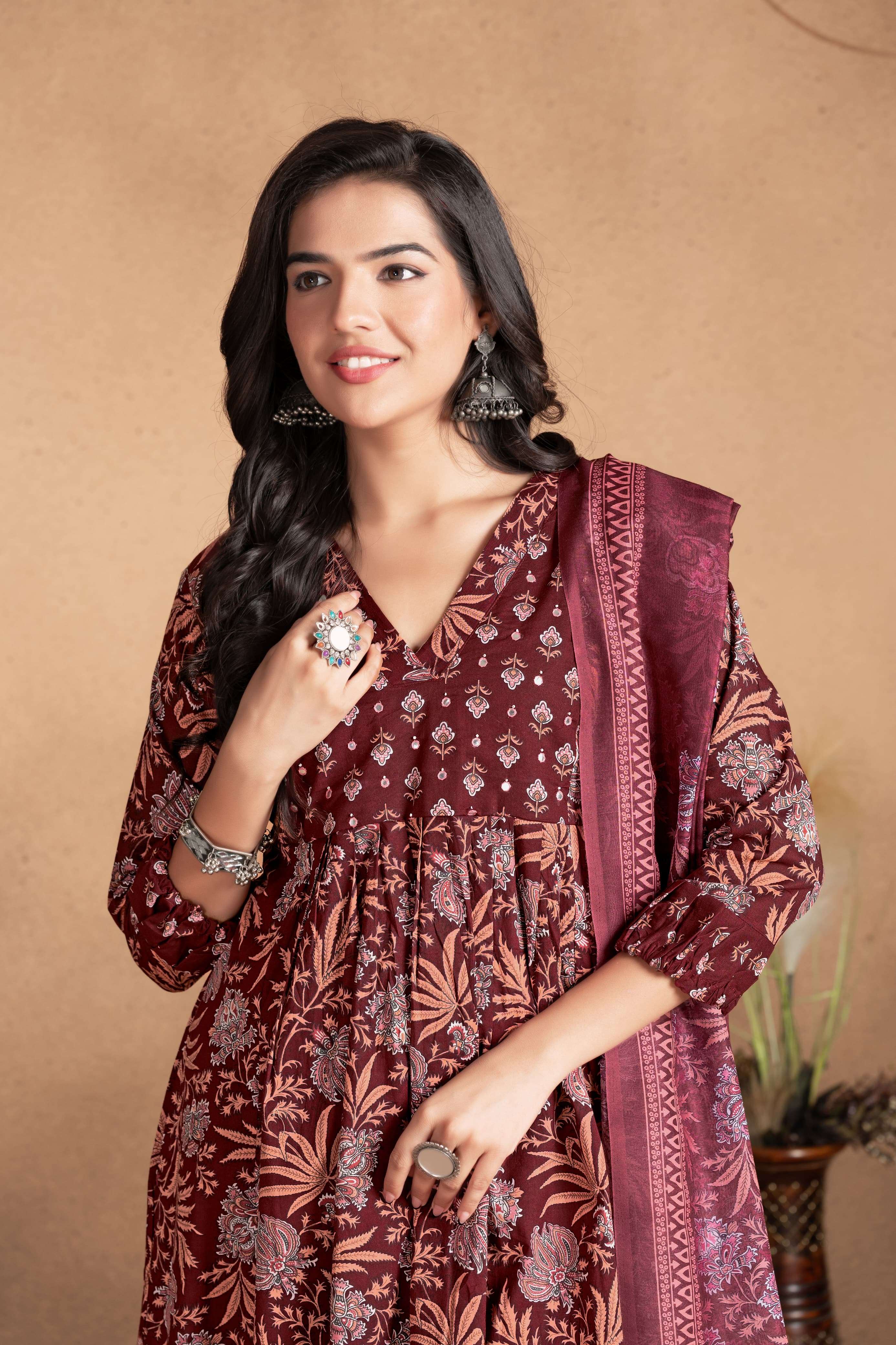 MF READY MADE COLLECTION COTTON PRINT HAND WORKS GOWN STYLE LADIES SUIT