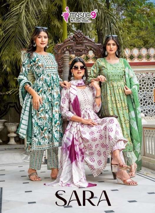 MYSTIC 9 SARA VOL 17 RAYON CAPSULE PRINT NAIRA CUT STYLE KURTI COMBO SET 
