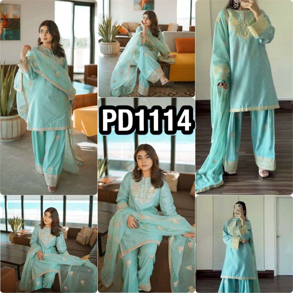 PD 1114 DESIGNER WEAR LOOK TOP WITH FARSHI PLAZZO WITH DUPATTA SET