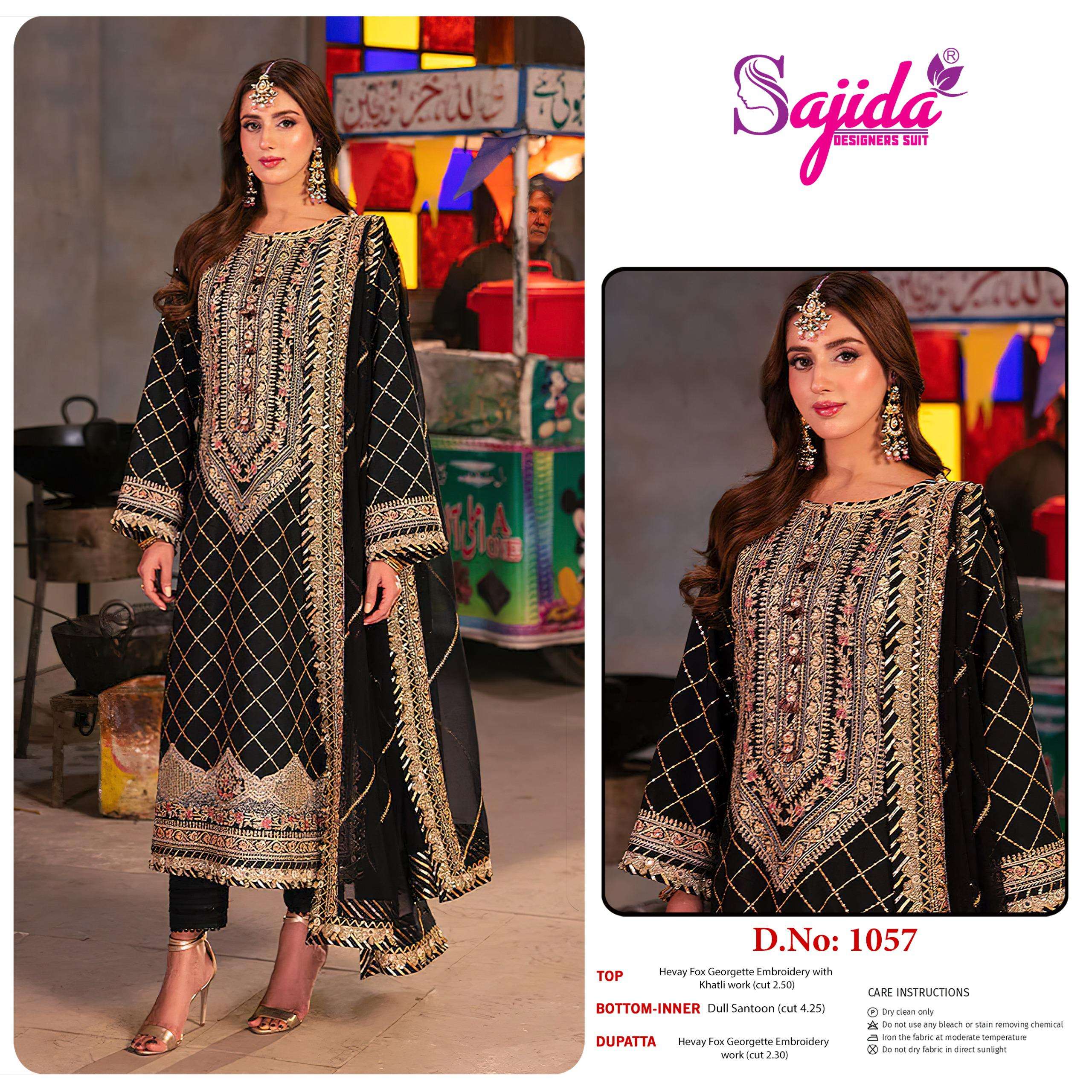SAJIDA DESIGNER DESIGN NO - 1057 GEORGETTE HEAVY EMBROIDERED KHATLI WORK PAKISTANI SALWAR SUIT 