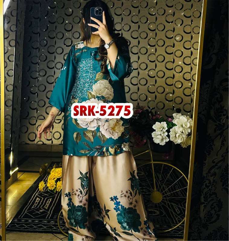 SRK 5275 CREPE SILK FANCY DESIGNER TOP WITH FARSHI PLAZZO AND DUPATTA SET 