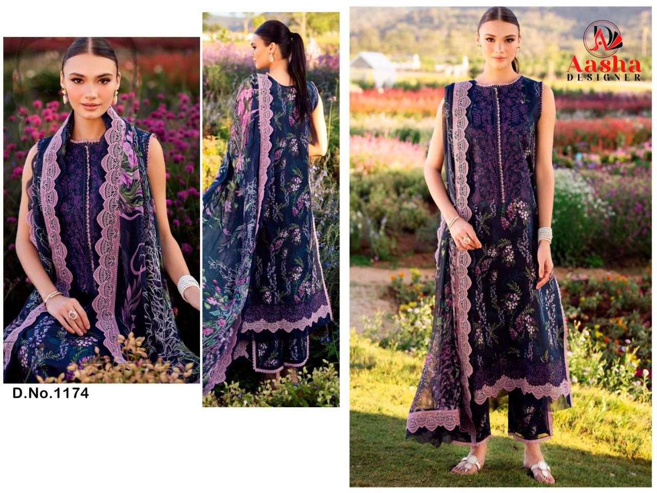 AASHA DESIGNER DESIGN NO - 1174 AB PURE COTTON PRINT HEAVY EMBROIDERED PATCH PAKISTANI SALWAR SUIT 