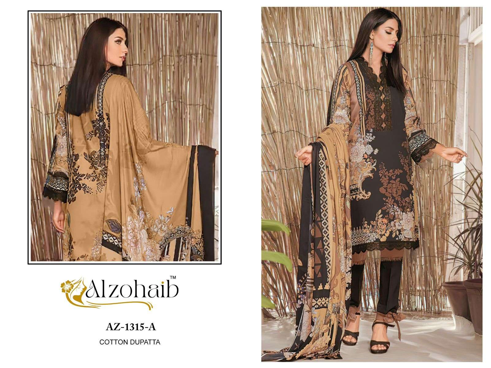 AL ZOHAIB DESIGN NO - 1315 AB PURE COTTON PRINT HEAVY EMBROIDERED PATCH PAKISTANI SALWAR SUIT 