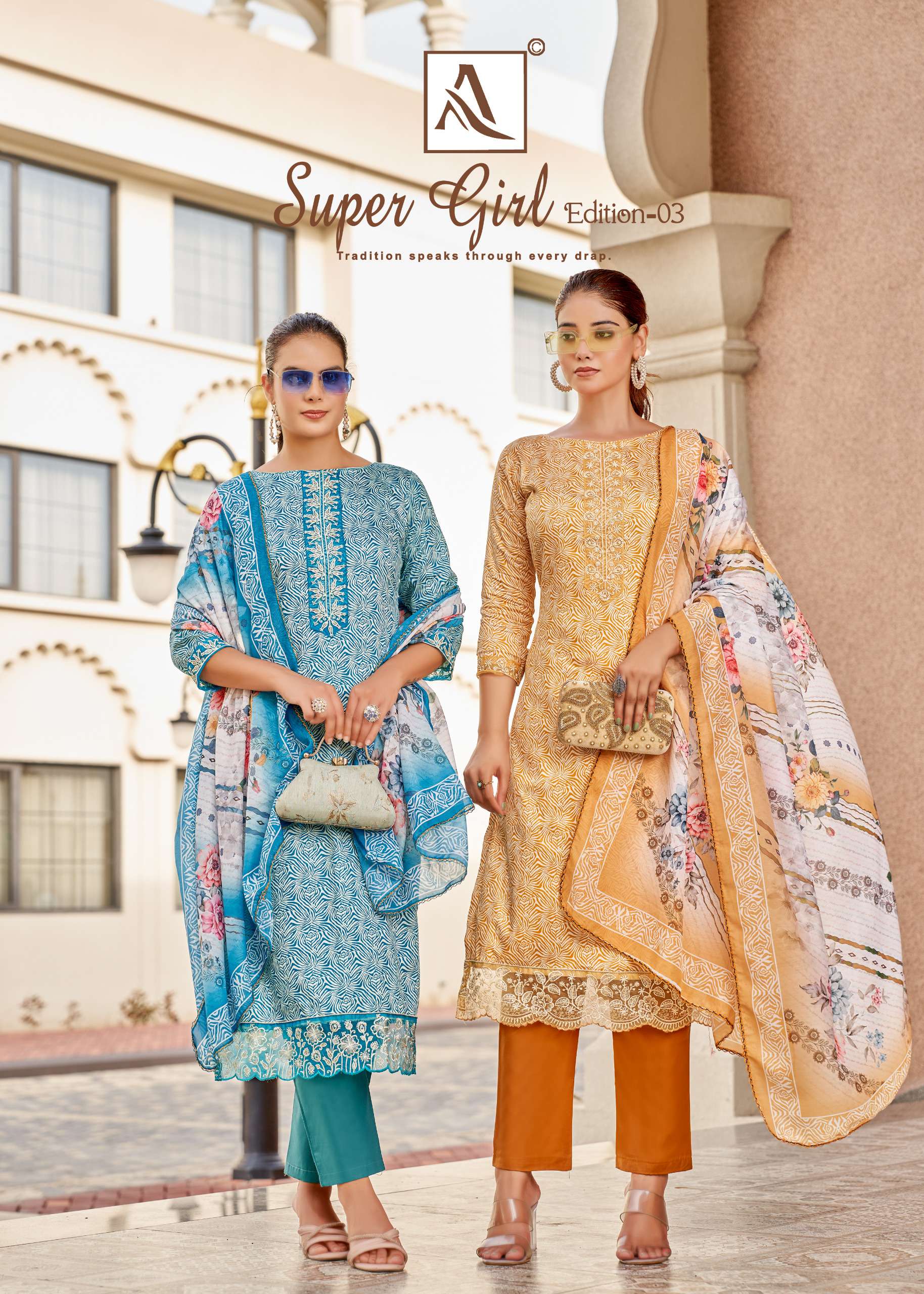 ALOK SUITS SUPER GIRL VOL 3 JAM COTTON PRINT WITH FANCY WORK SUIT