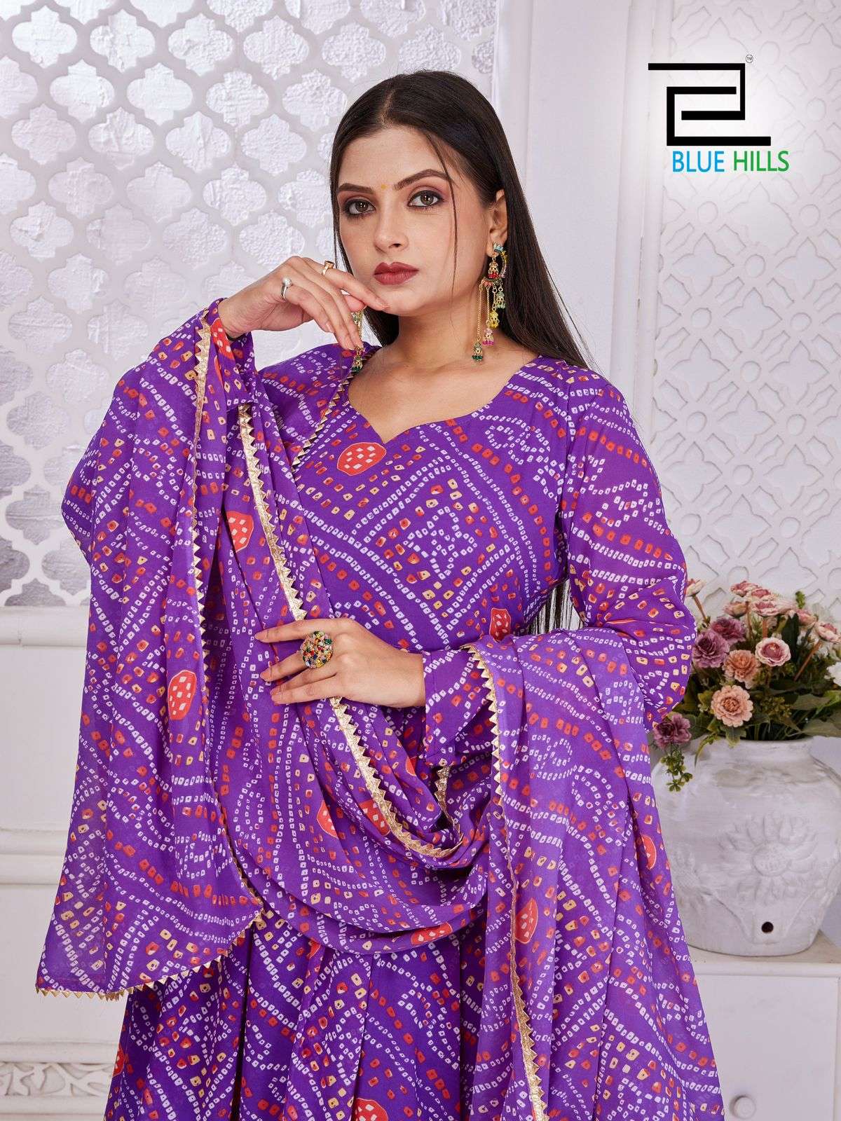 BLUE HILLS BANNO SWAG GEORGETTE BANDHANI PRINT GOWN WITH DUPATTA SET 