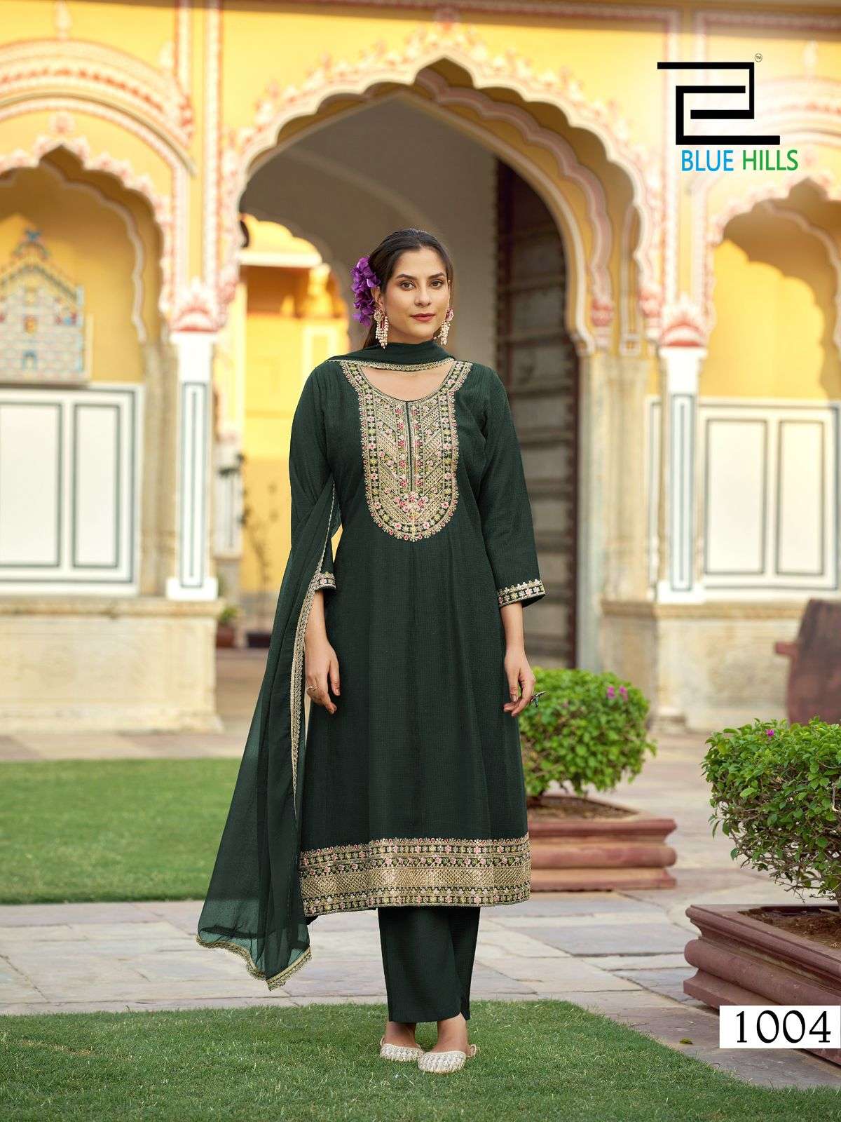BLUE HILLS MUMTAZ RAYON FANCY DESIGNER WORK ANARKALI STYLE KURTI COMBO SET 