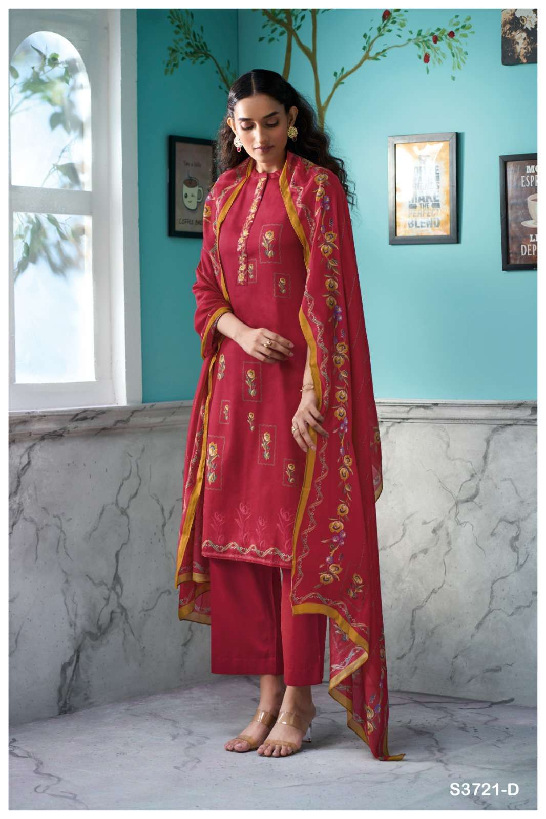 GANGA BREYATHI 3721 SATIN COTTON PRINTED WITH EMBROIDERY WORK SUIT