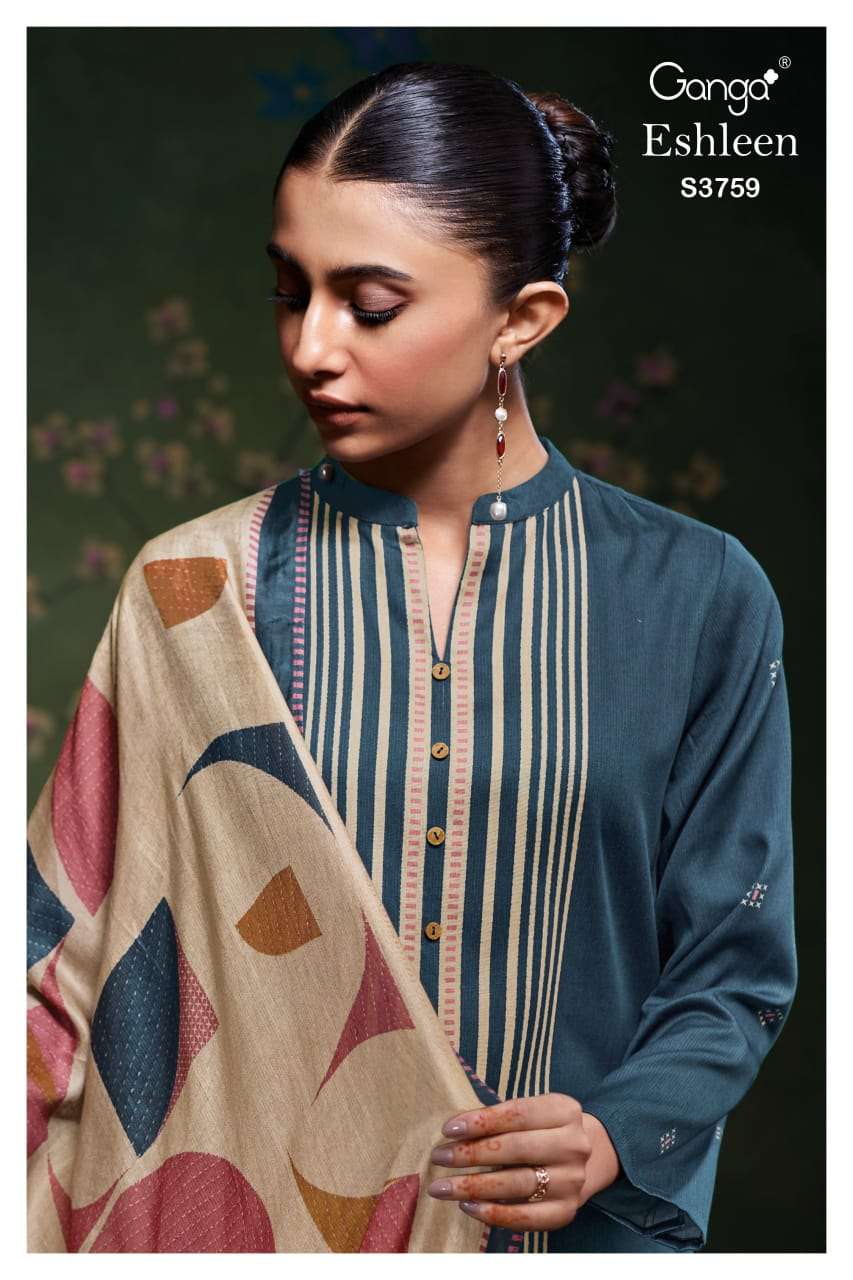 GANGA ESHLEEN 3759 SATIN COTTON PRINTED WITH EMBROIDERY WORK SUIT