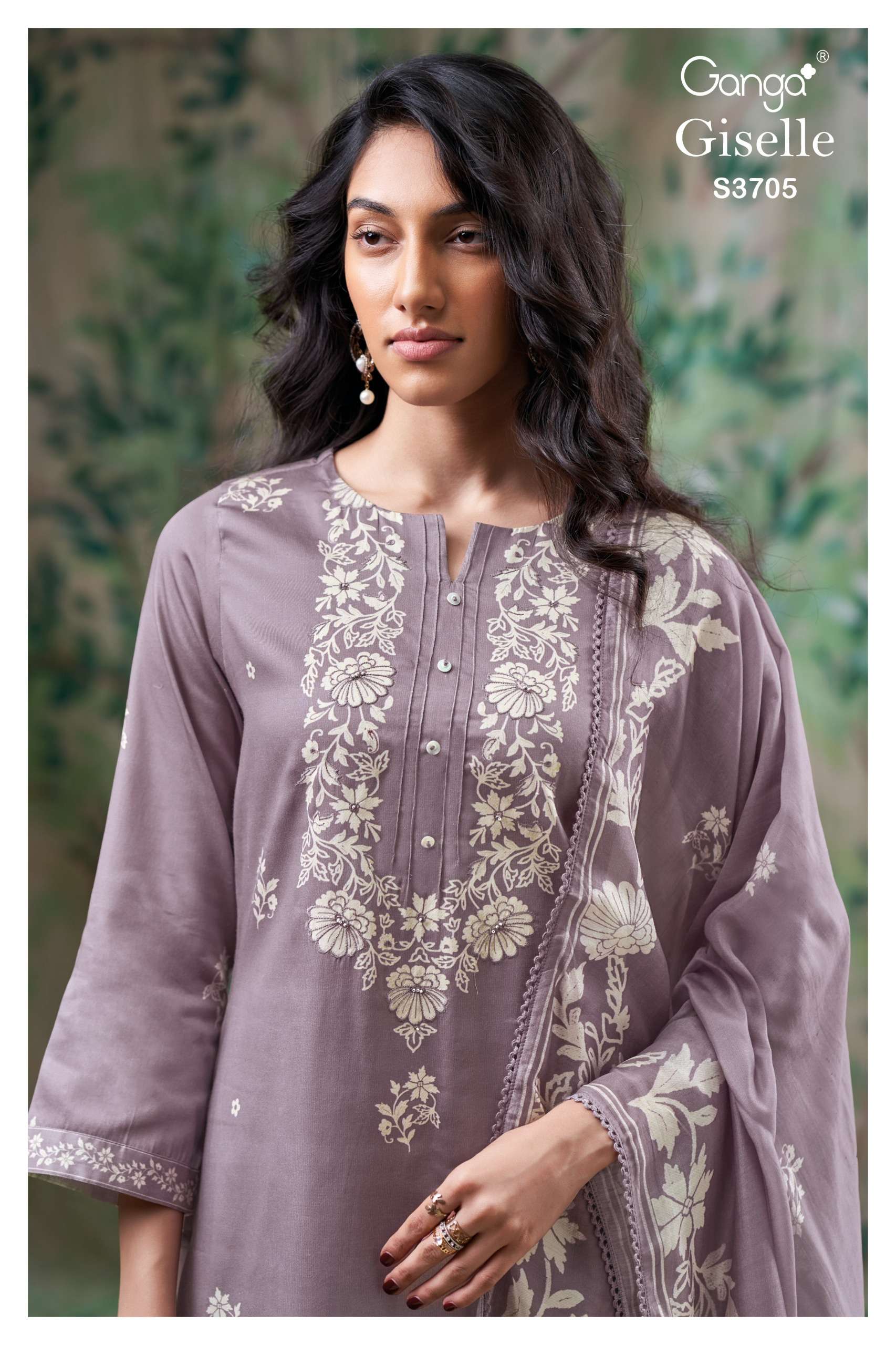 GANGA GISELLE 3705 SATIN COTTON PRINTED WITH EMBROIDERY DESIGNER WORK SUIT