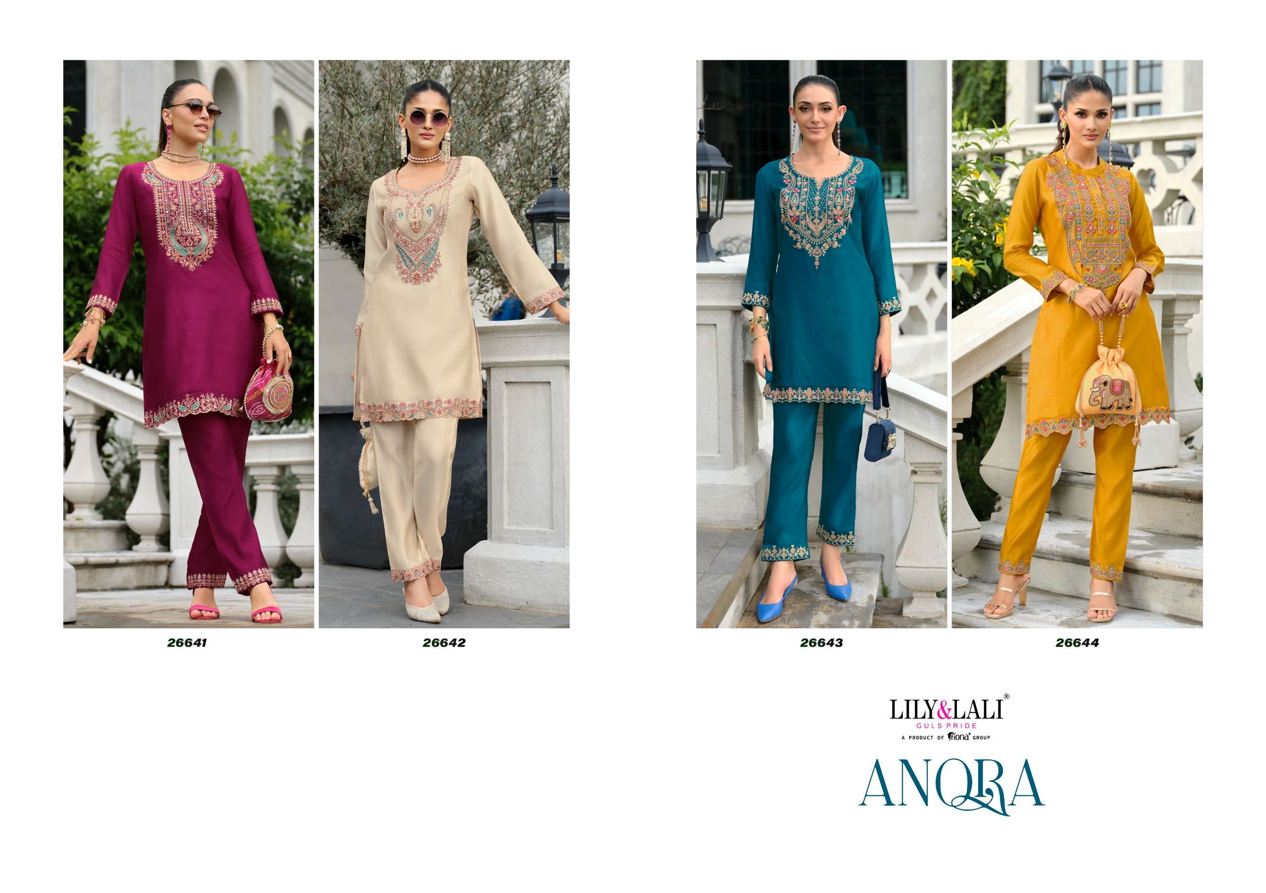 LILY AND LALI CATLOG ANORA PURE TUSSER SILK EMBROIDERED HANDWORK CO-ORD SET