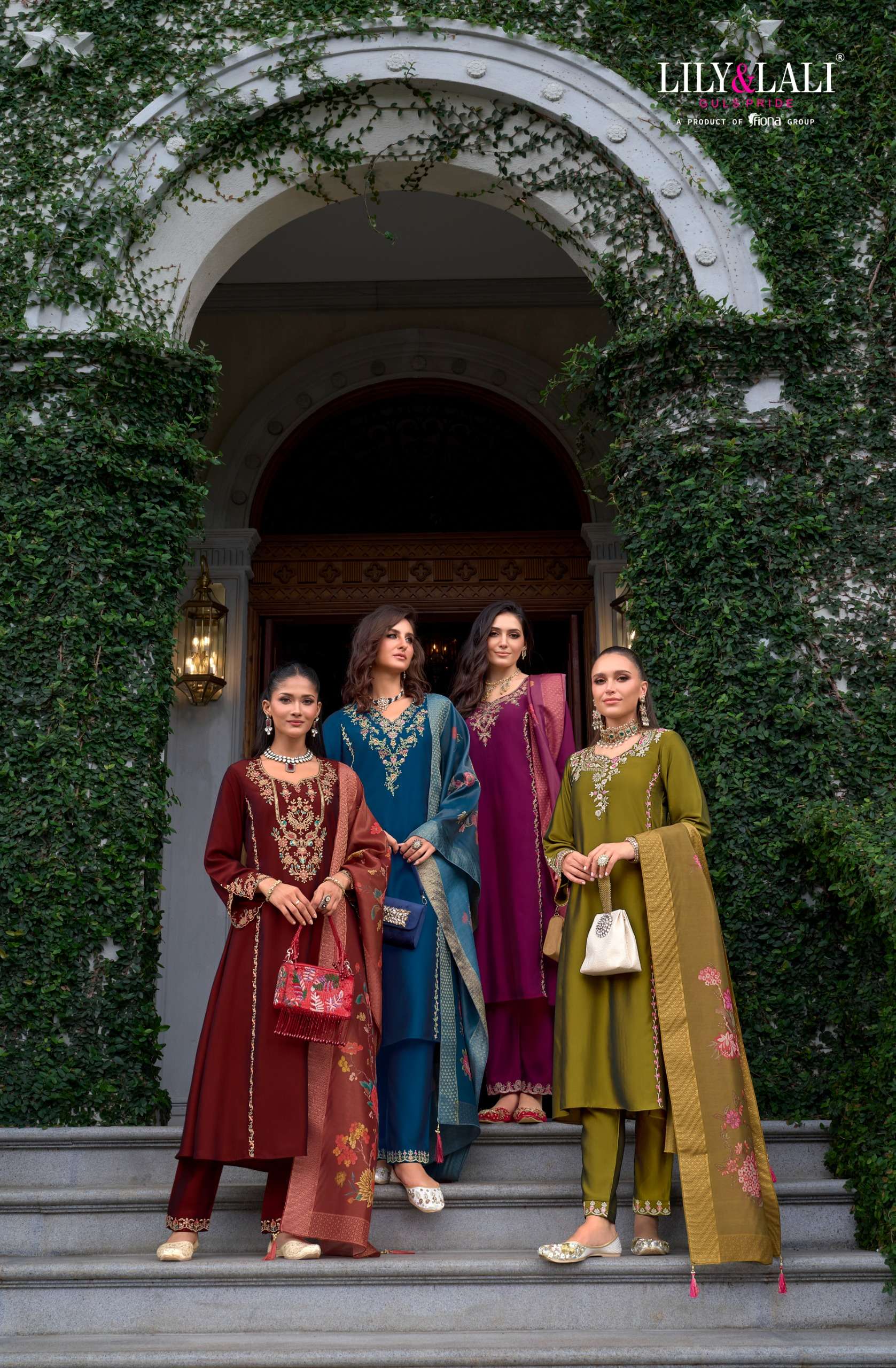 LILY AND LALI MALKANA VISCOSE SILK EMBROIDERED HANDWORK SUIT