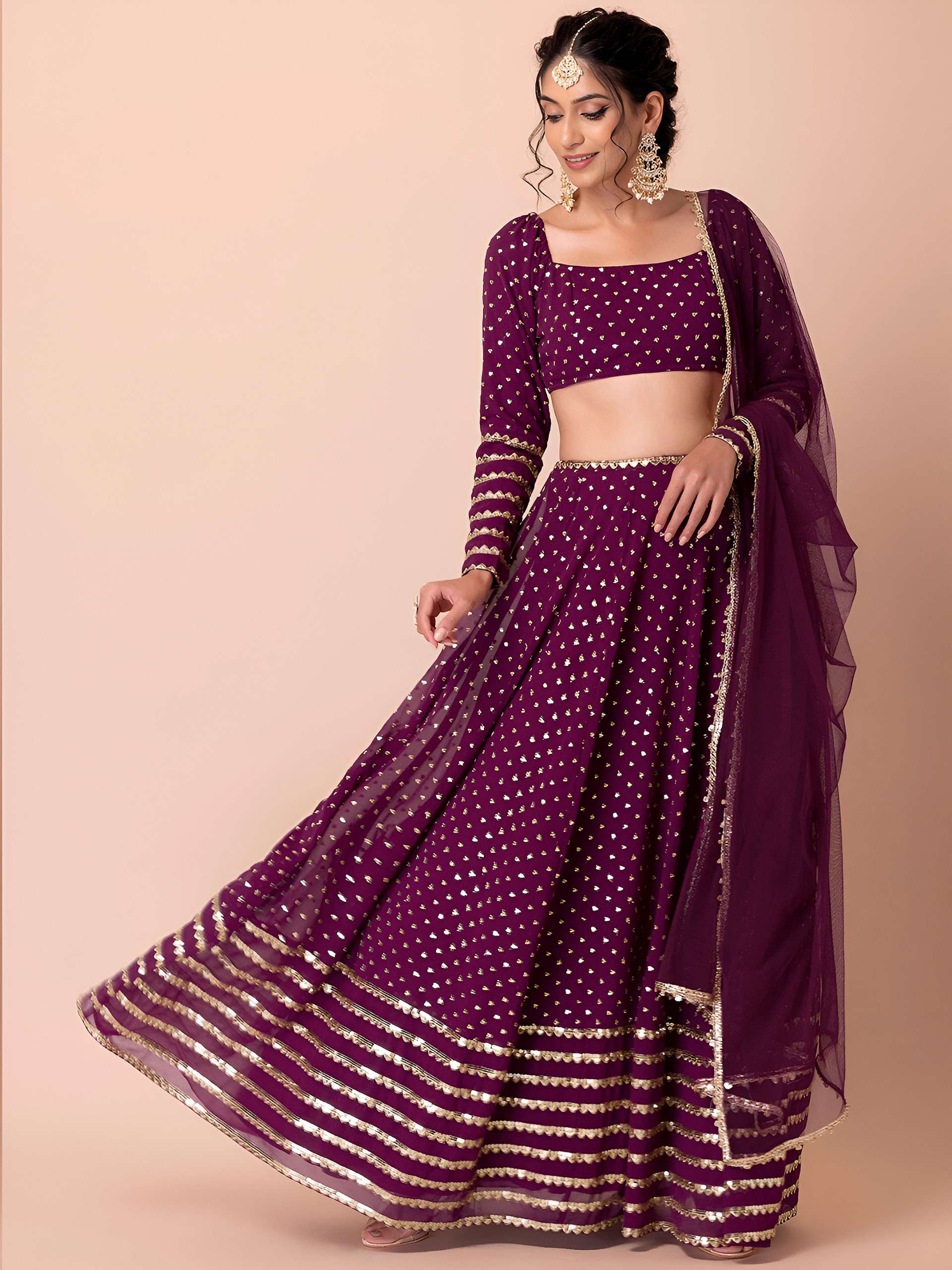 MF CODE 15074 WINE GEORGETTE DESIGNER FESTIVE WEAR LEHENGA CHOLI 