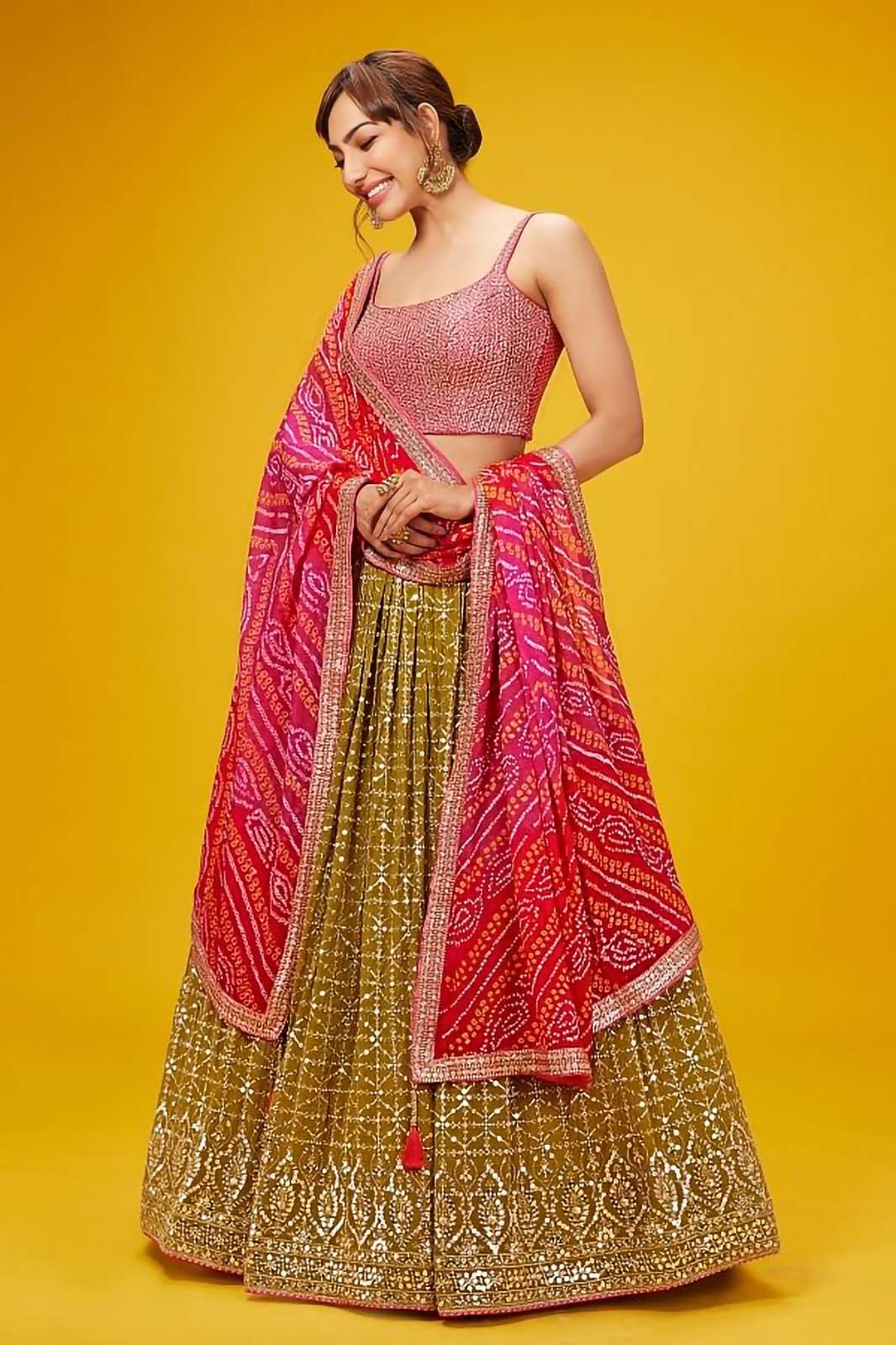 MF CODE 5076 OLIVE GEORGETTE DESIGNER HEAVY FESTIVE WEAR LEHENGA CHOLI 